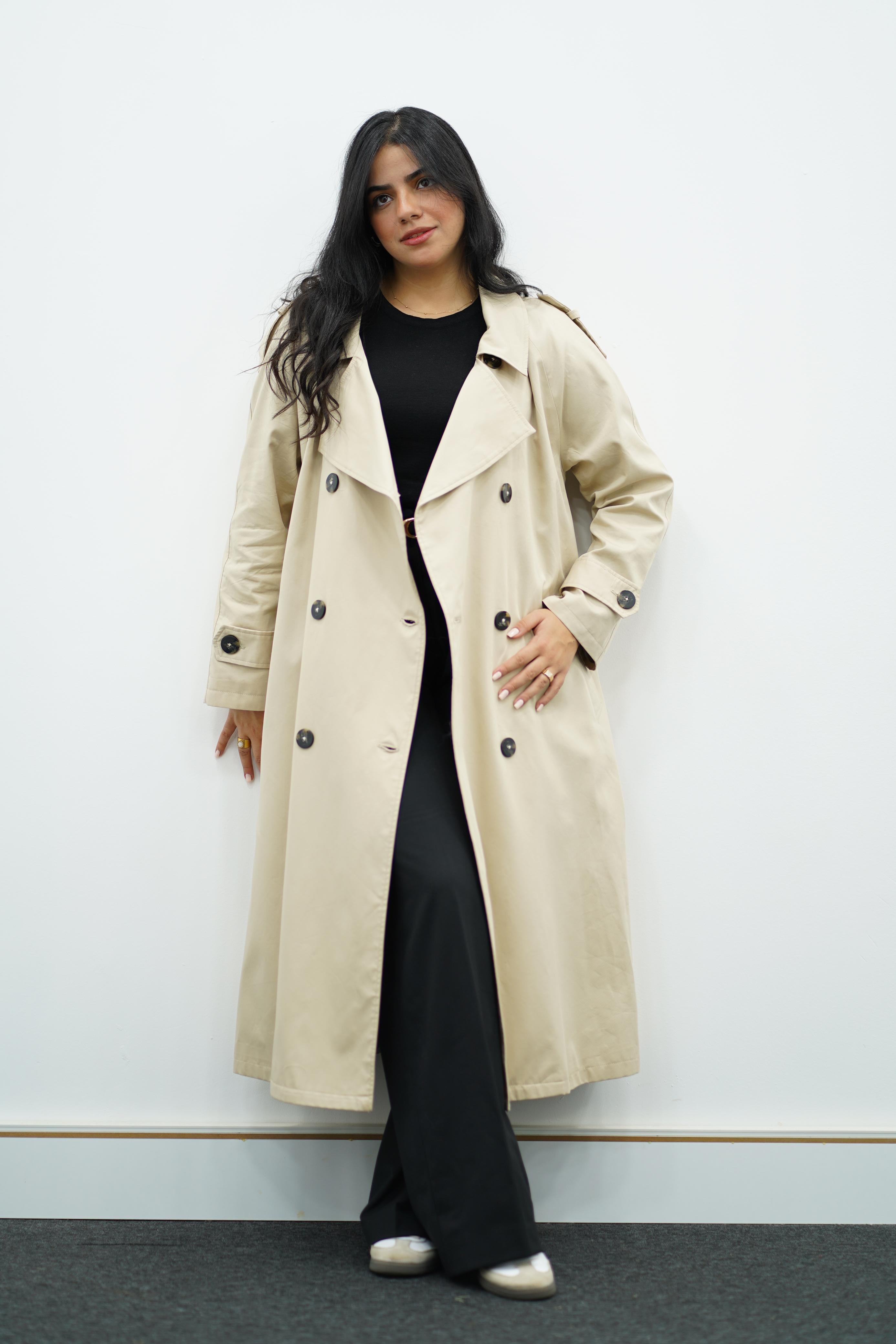 Trench Beige sable long double boutonnage