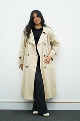Trench Beige sable long double boutonnage