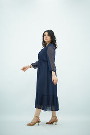 Robe à pois Fluide Bleue Nuit