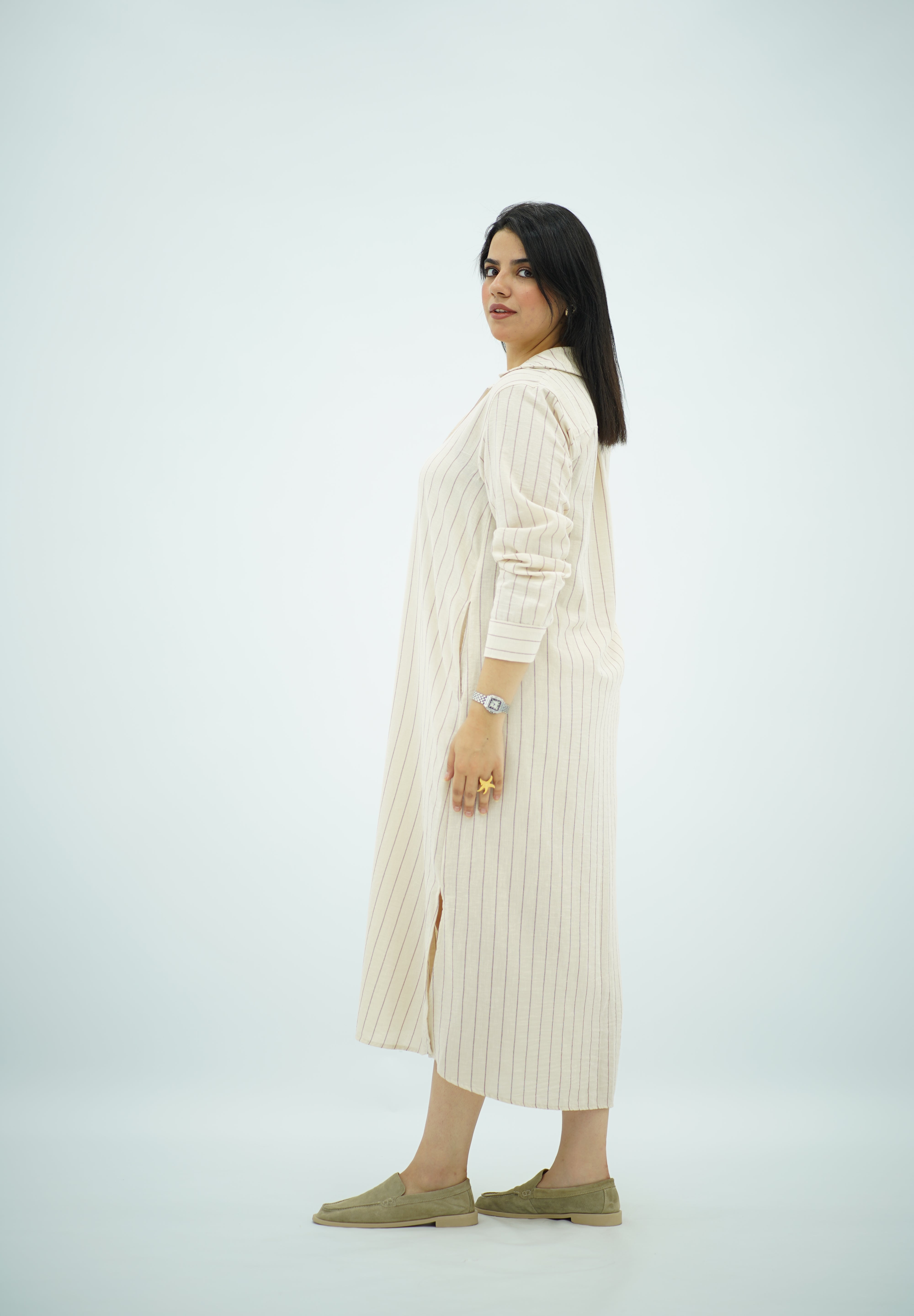 Robe chemise Beige en Lin
