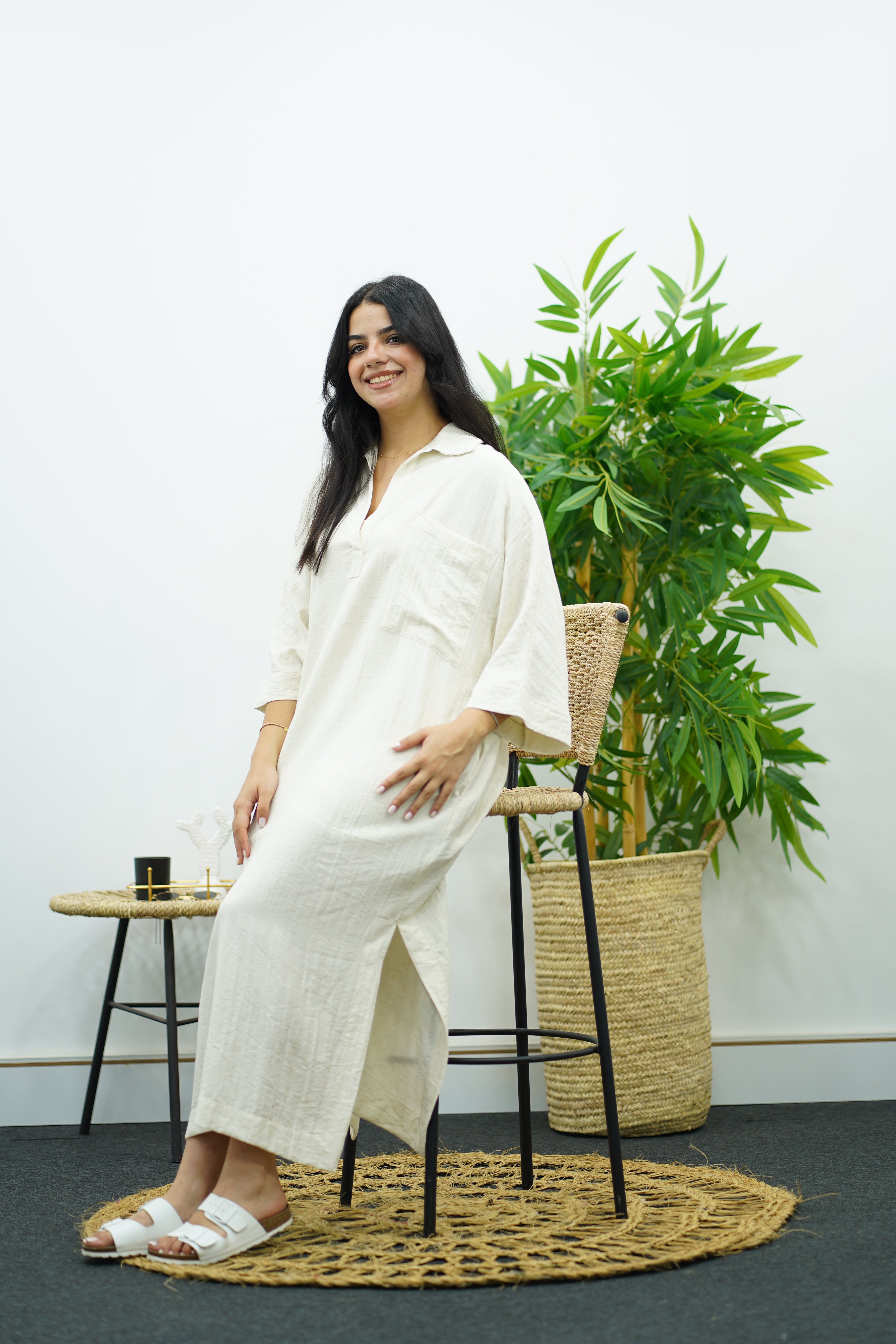 Robe Gandoura en crêpe - Blanc cassé