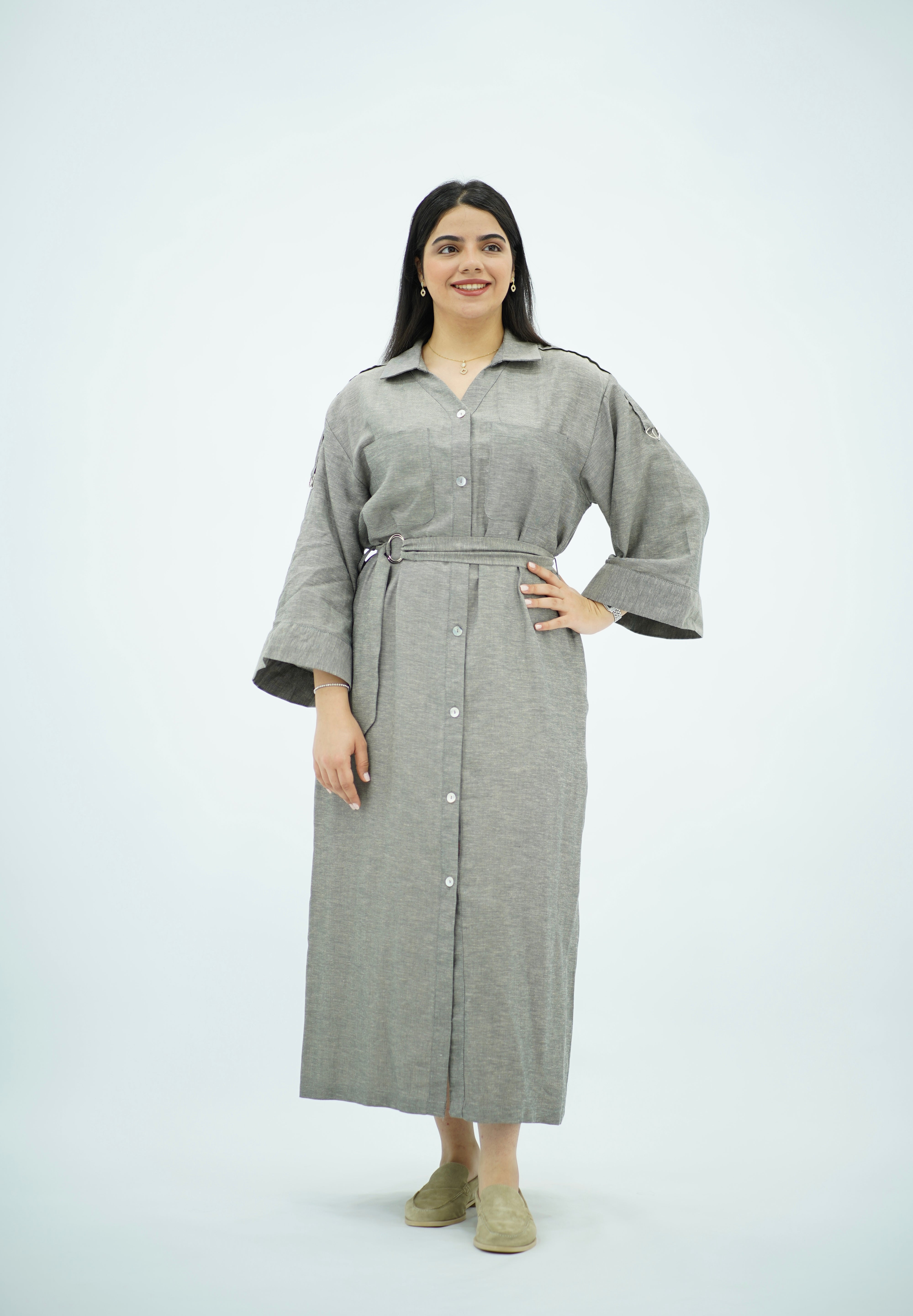 Robe Gris Longue En lin