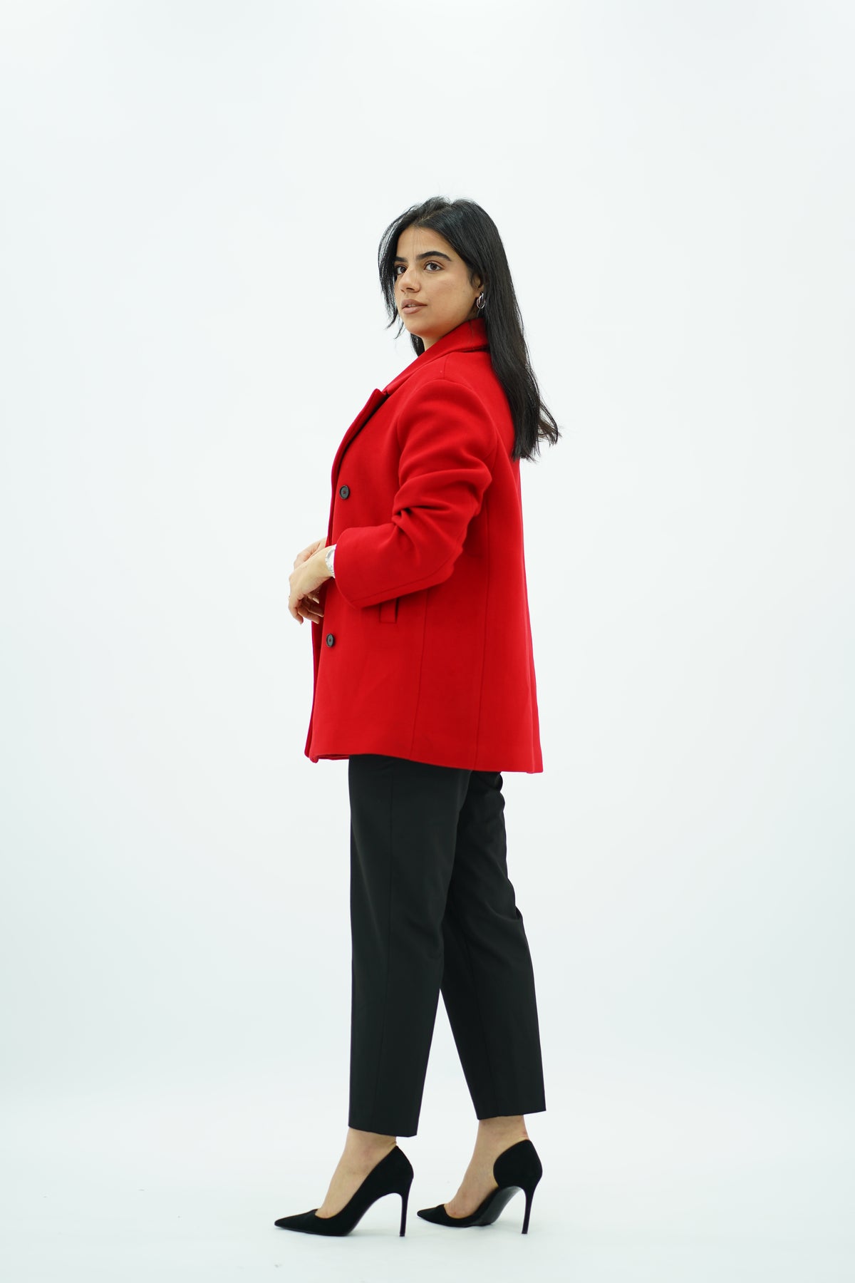 Manteau court à double boutonnage Rouge 🌹