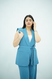 Gilet sans manches ceinturé – bleu azur