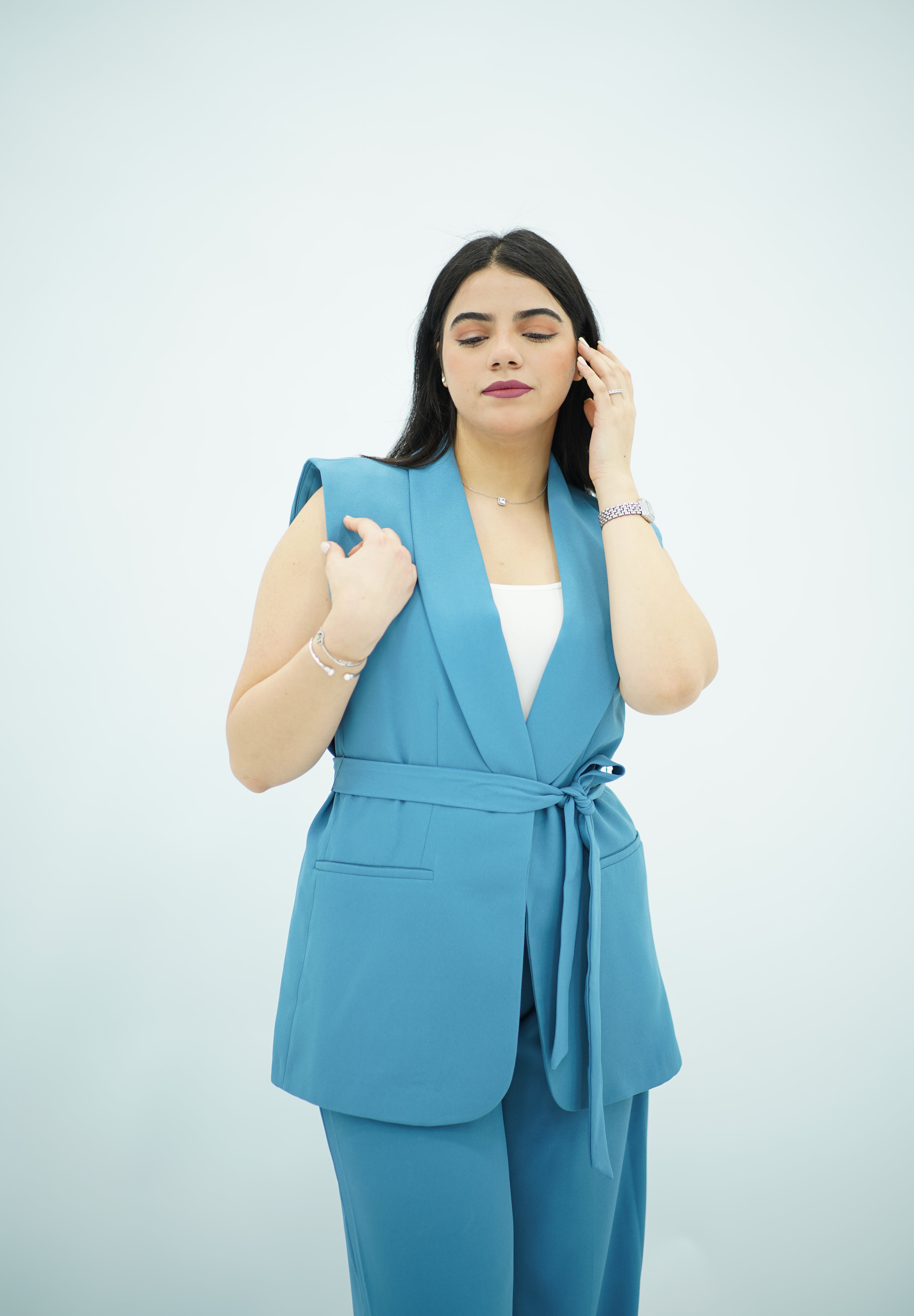 Gilet sans manches ceinturé – bleu azur