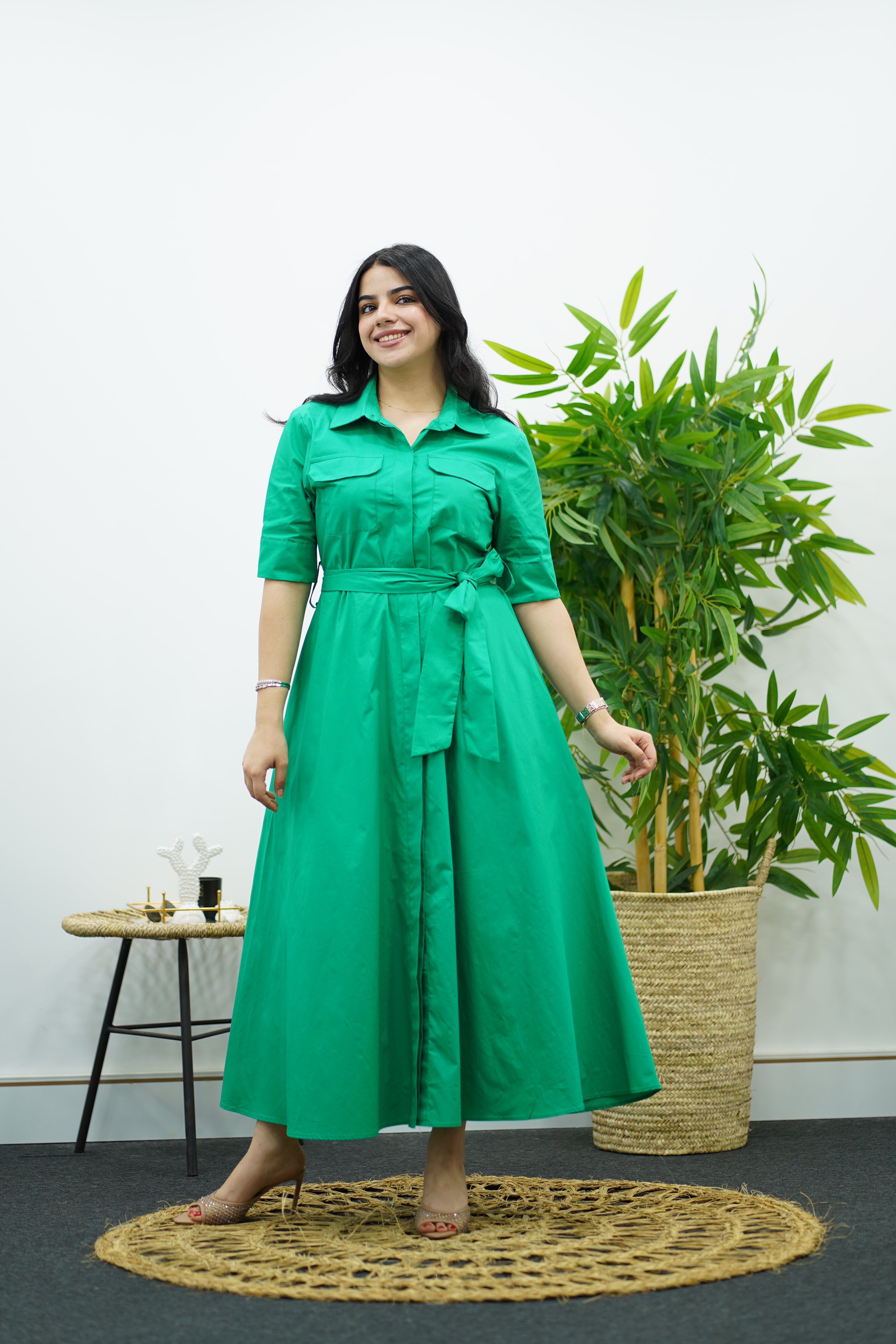 Robe en Popeline- Vert