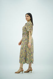 Robe Mi-Longue Fleurie Jaune