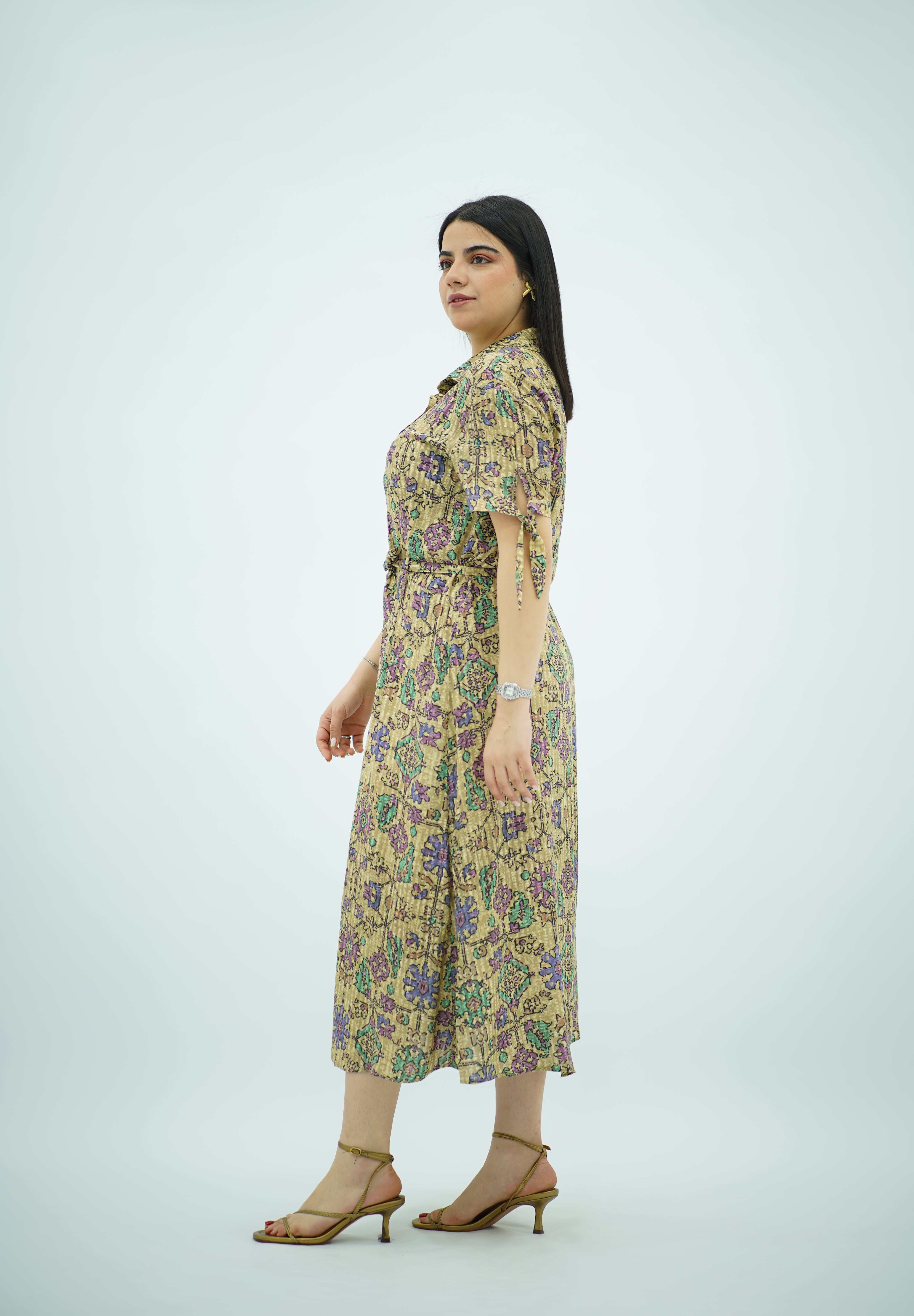 Robe Mi-Longue Fleurie Jaune