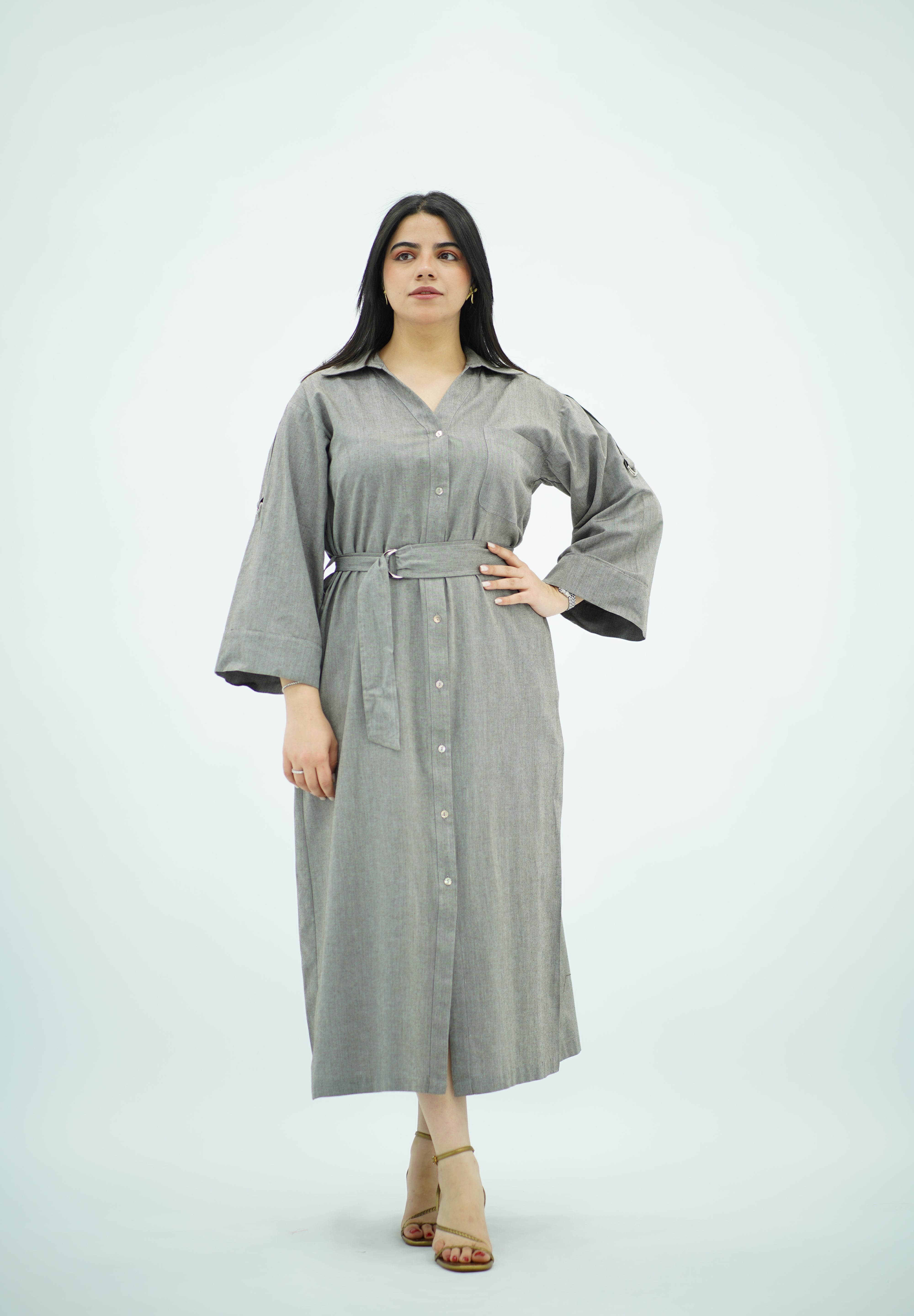 Robe Chemise Midi Gris Anthracite