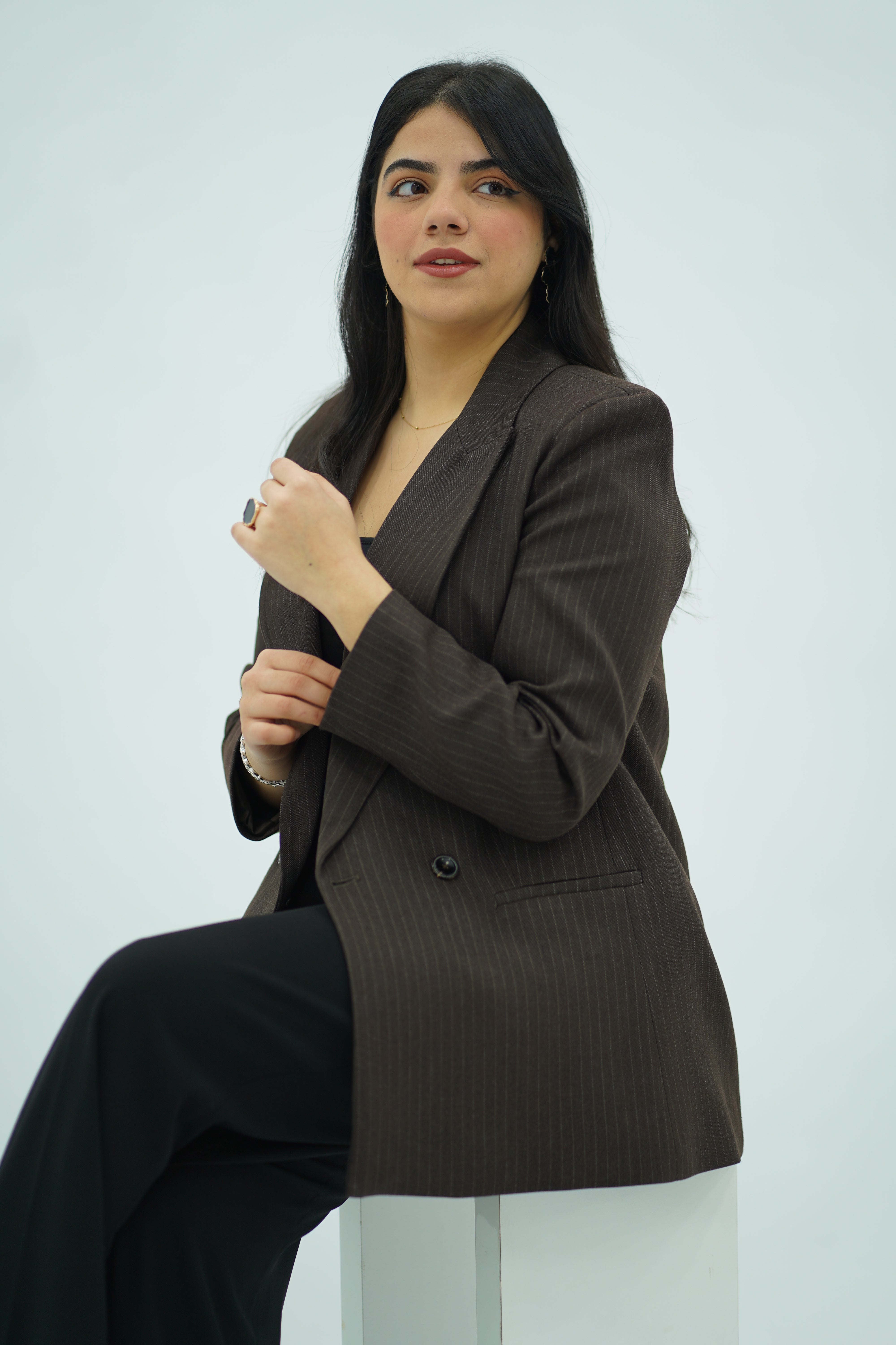 Veste blazer Marron rayée chic