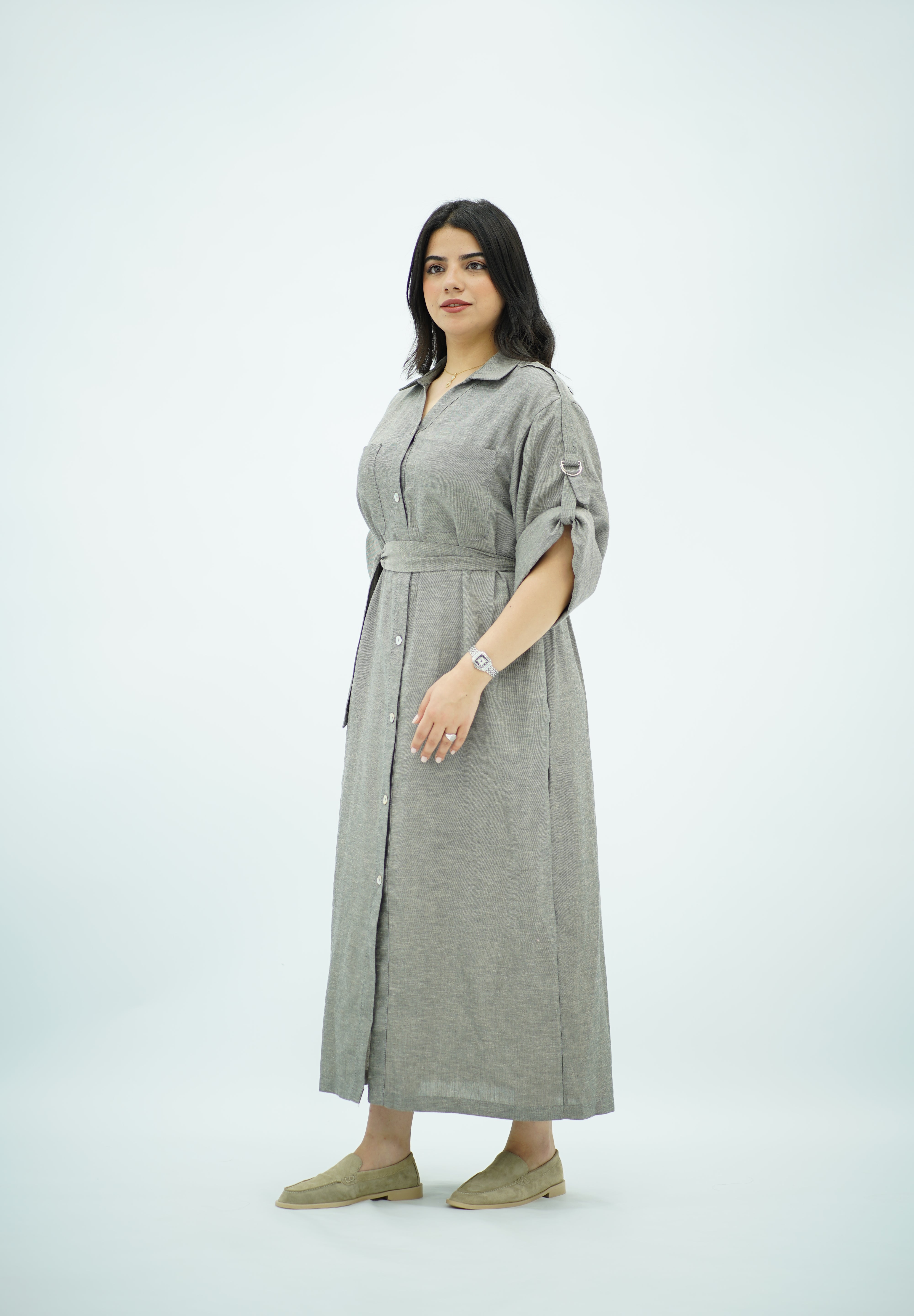 Robe Gris Longue En lin