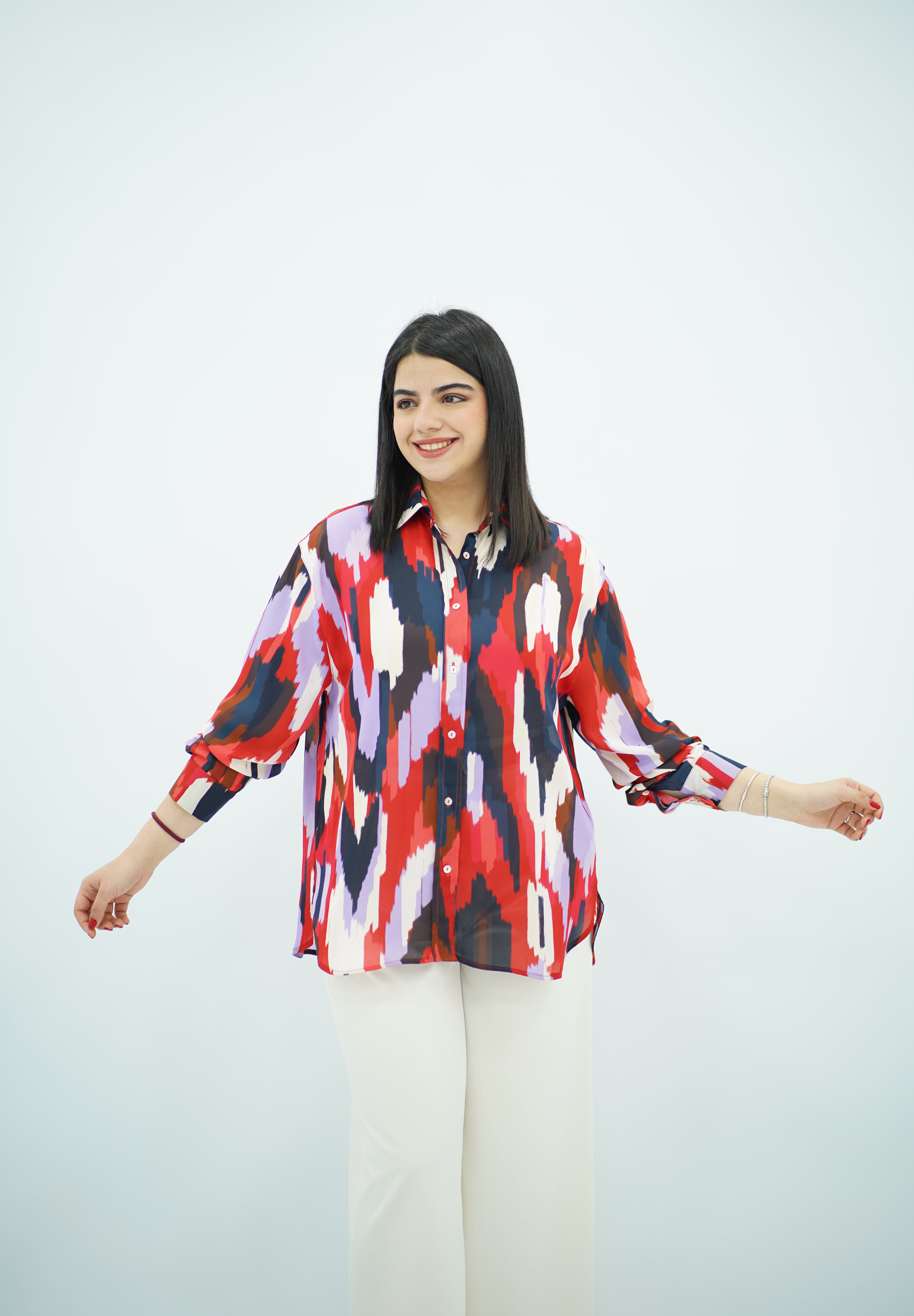 Chemise imprimée rouge en mousseline