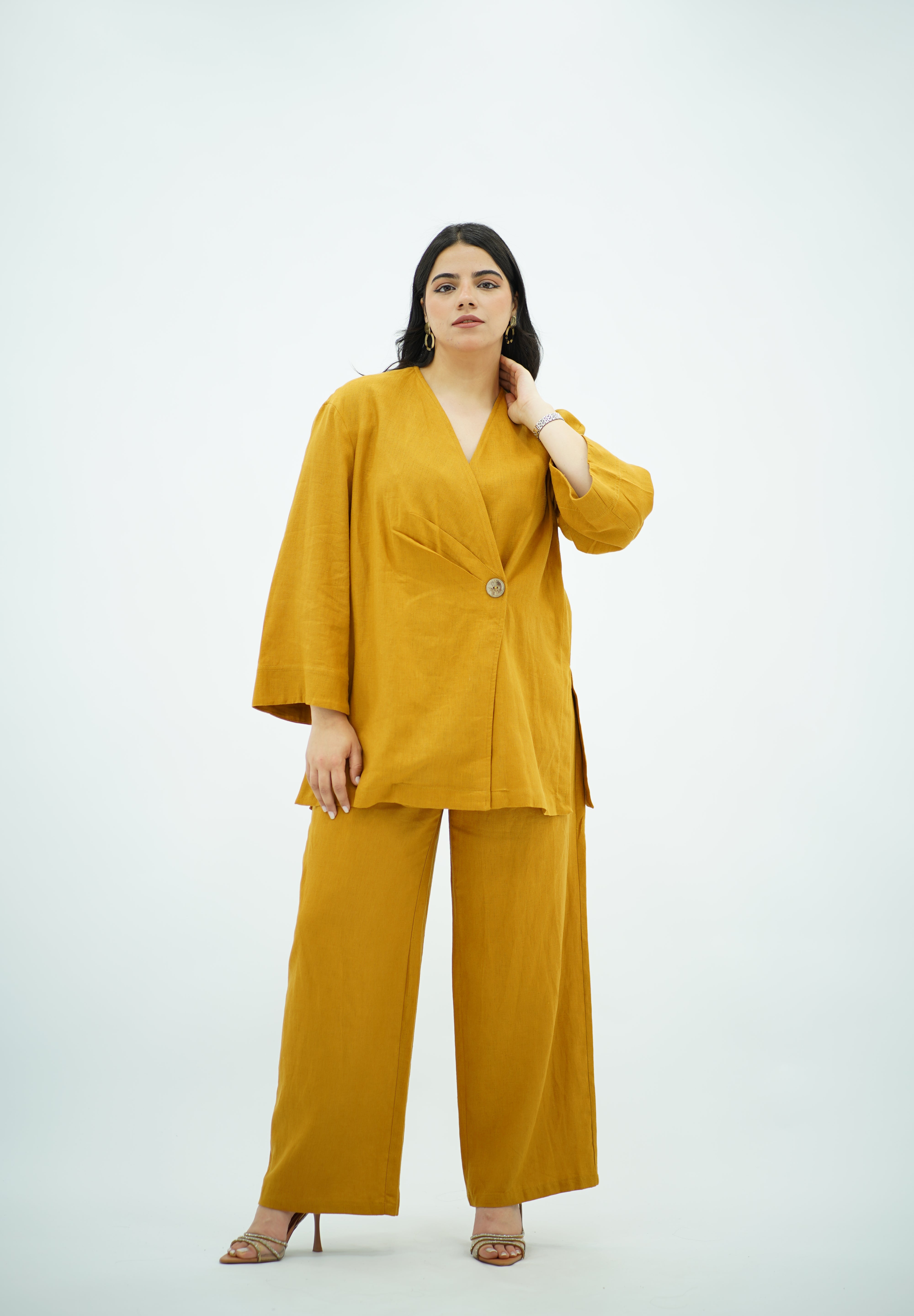 Ensemble Croisé en Lin Moutarde