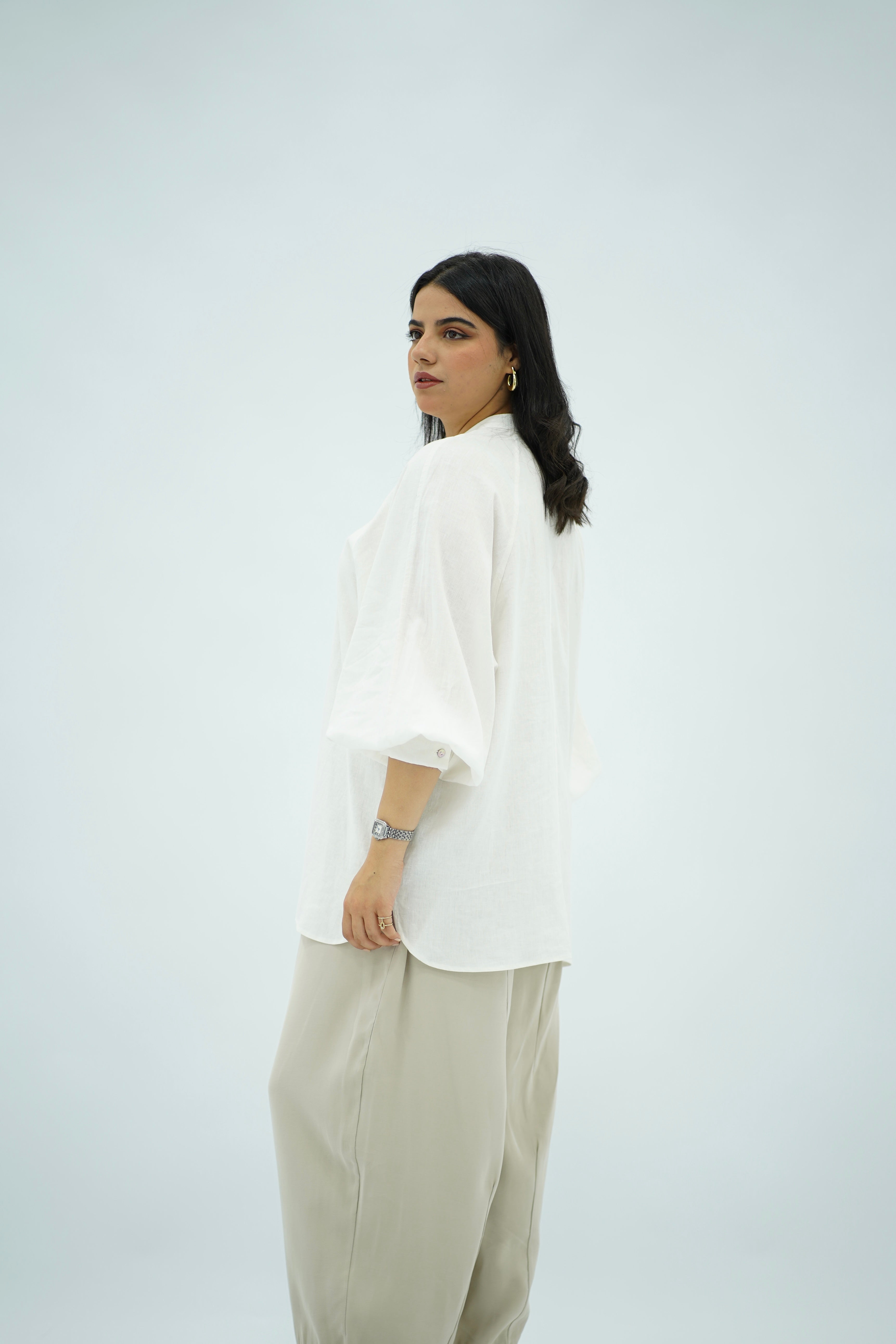 Chemise Oversize à Manches Bouffantes - Blanc Pur