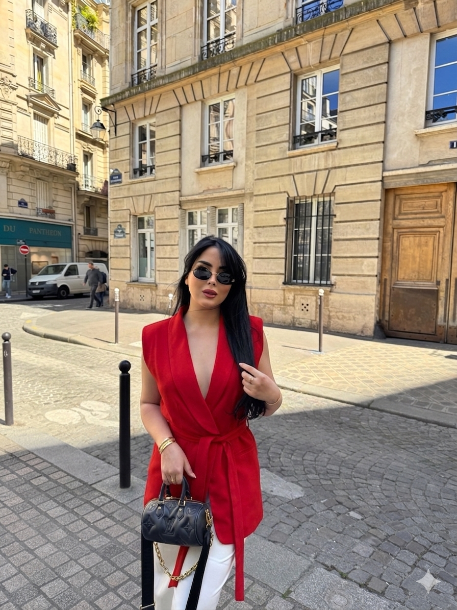 Gilet sans manches ceinturé – rouge