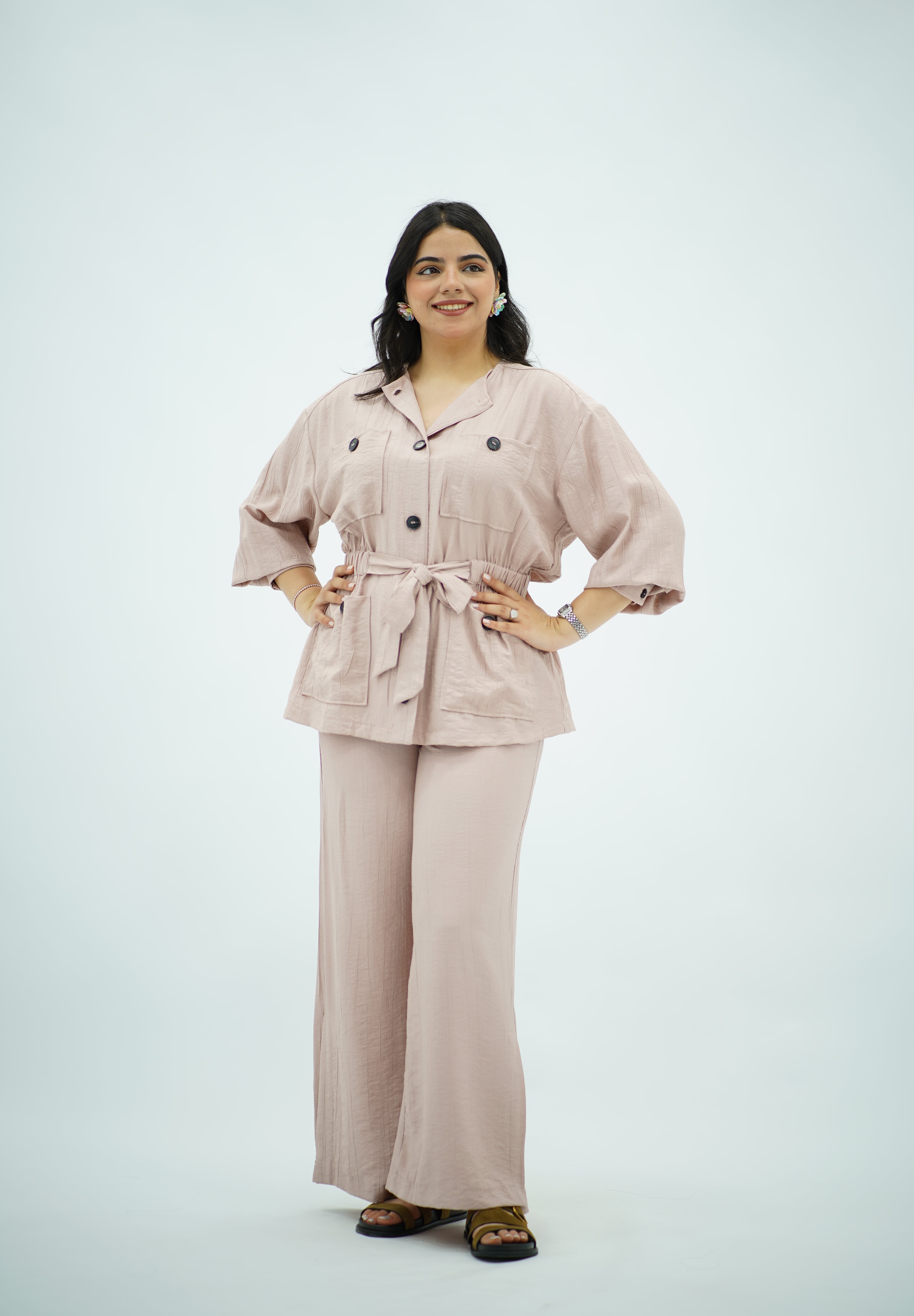 Ensemble fluide ceinturé Rose poudré