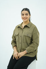 Surchemise Vert Kaki en Faux Daim