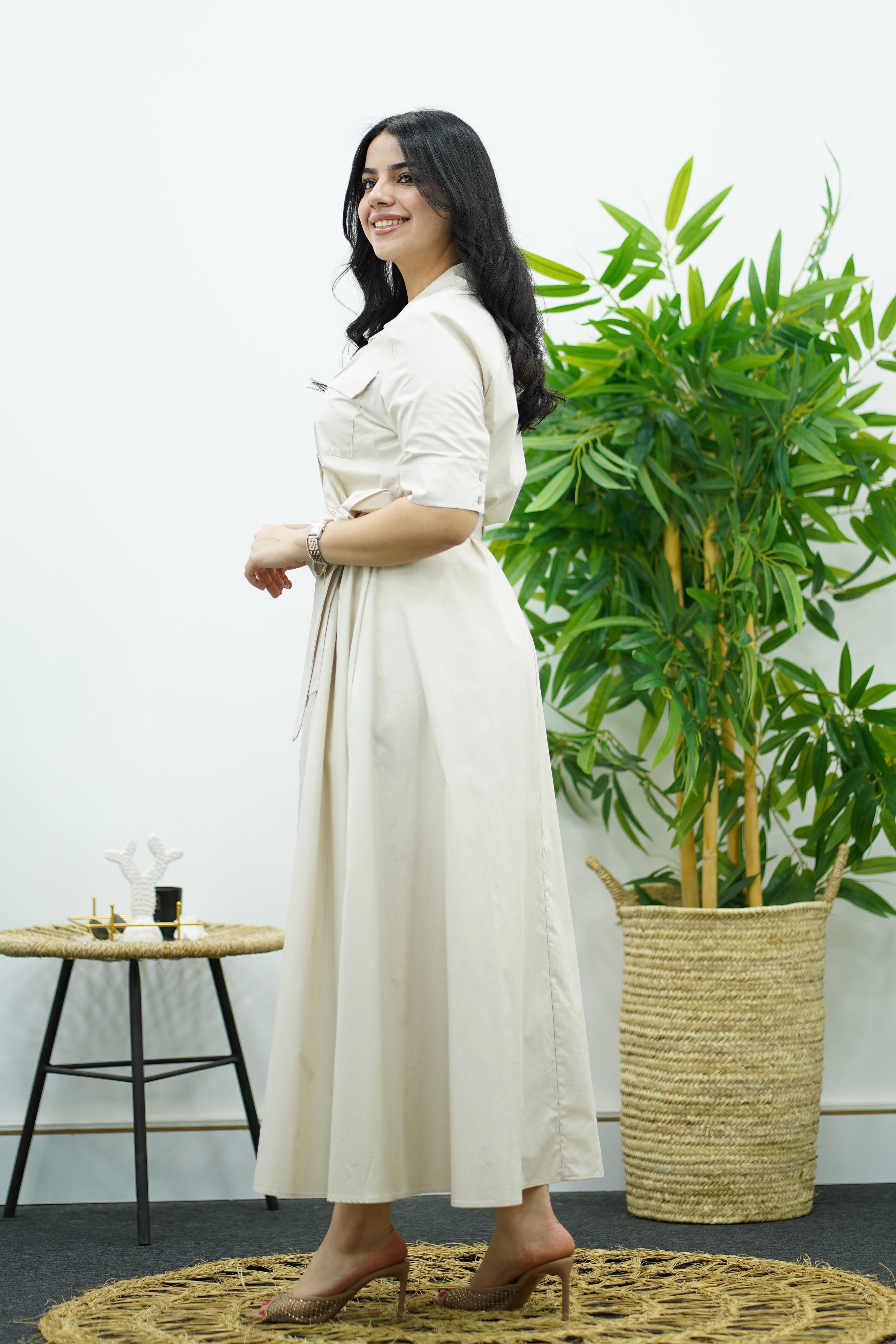 Robe En Popeline- Blanc cassé