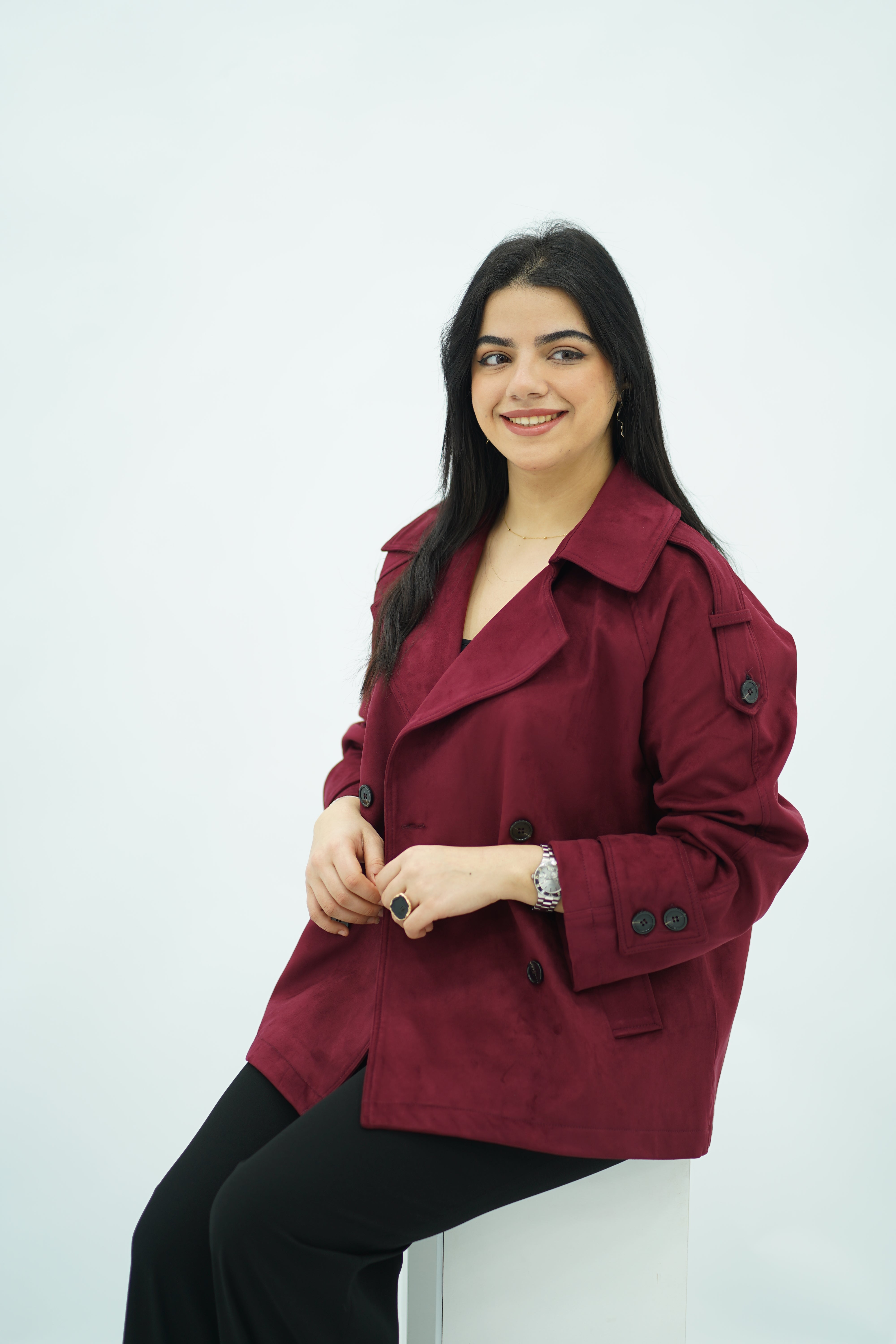 Trench Bordeaux en faux daim