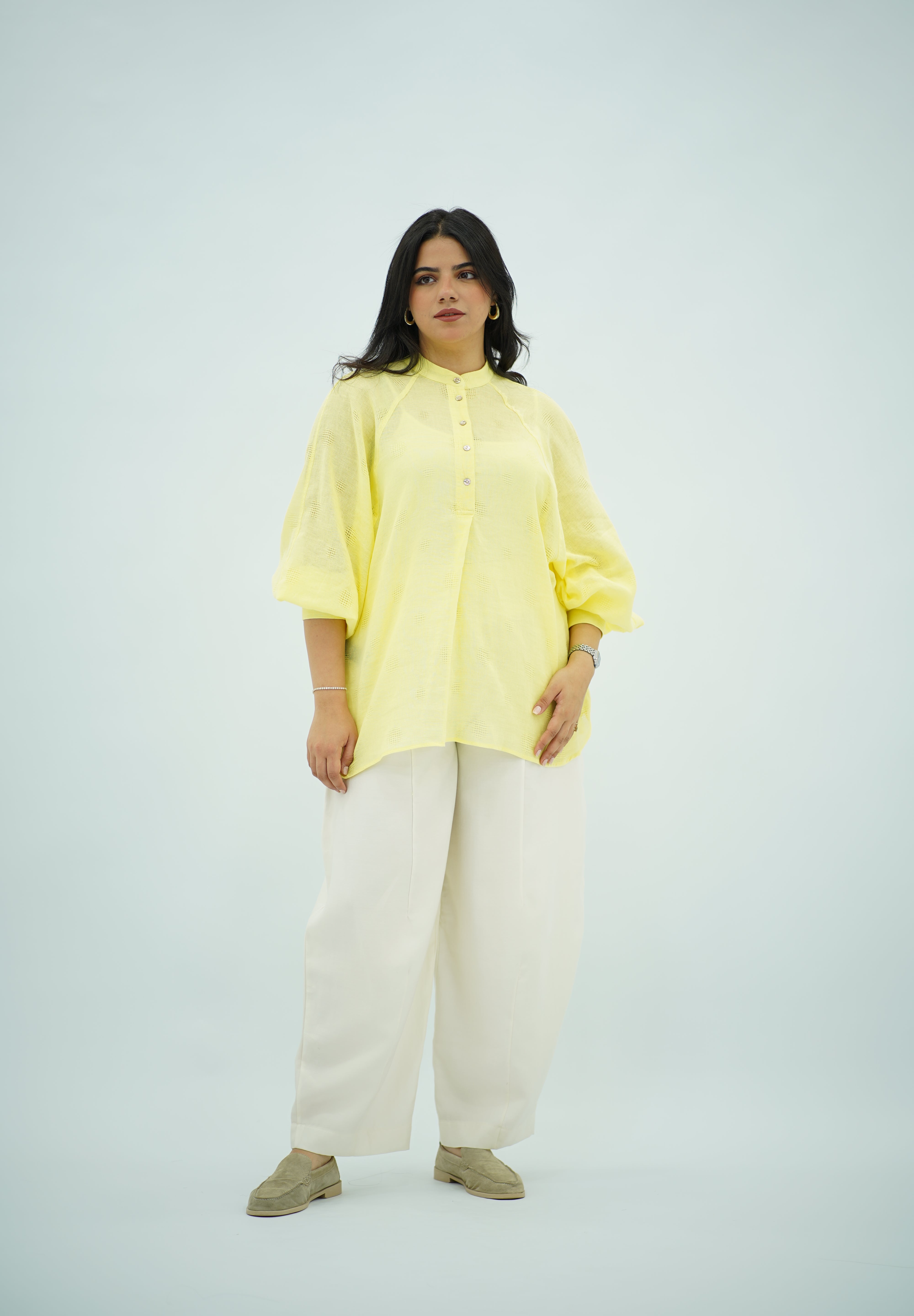 Chemise jaune pastel en Lin