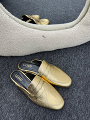 Mules en cuir 100 % cuir véritable - doré