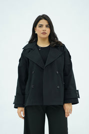 Trench Courte Noir  – Double Boutonnage