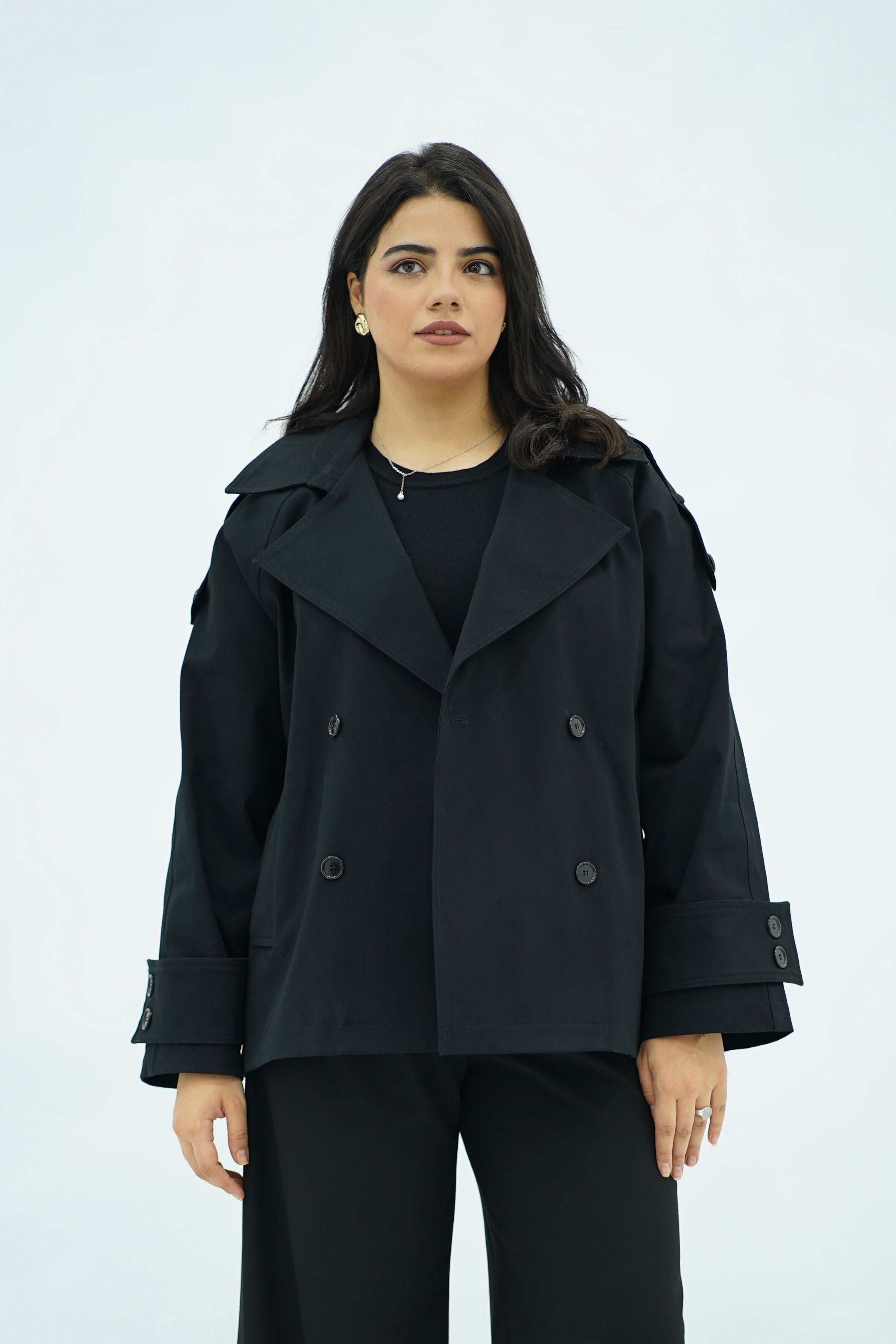 Trench Courte Noir  – Double Boutonnage
