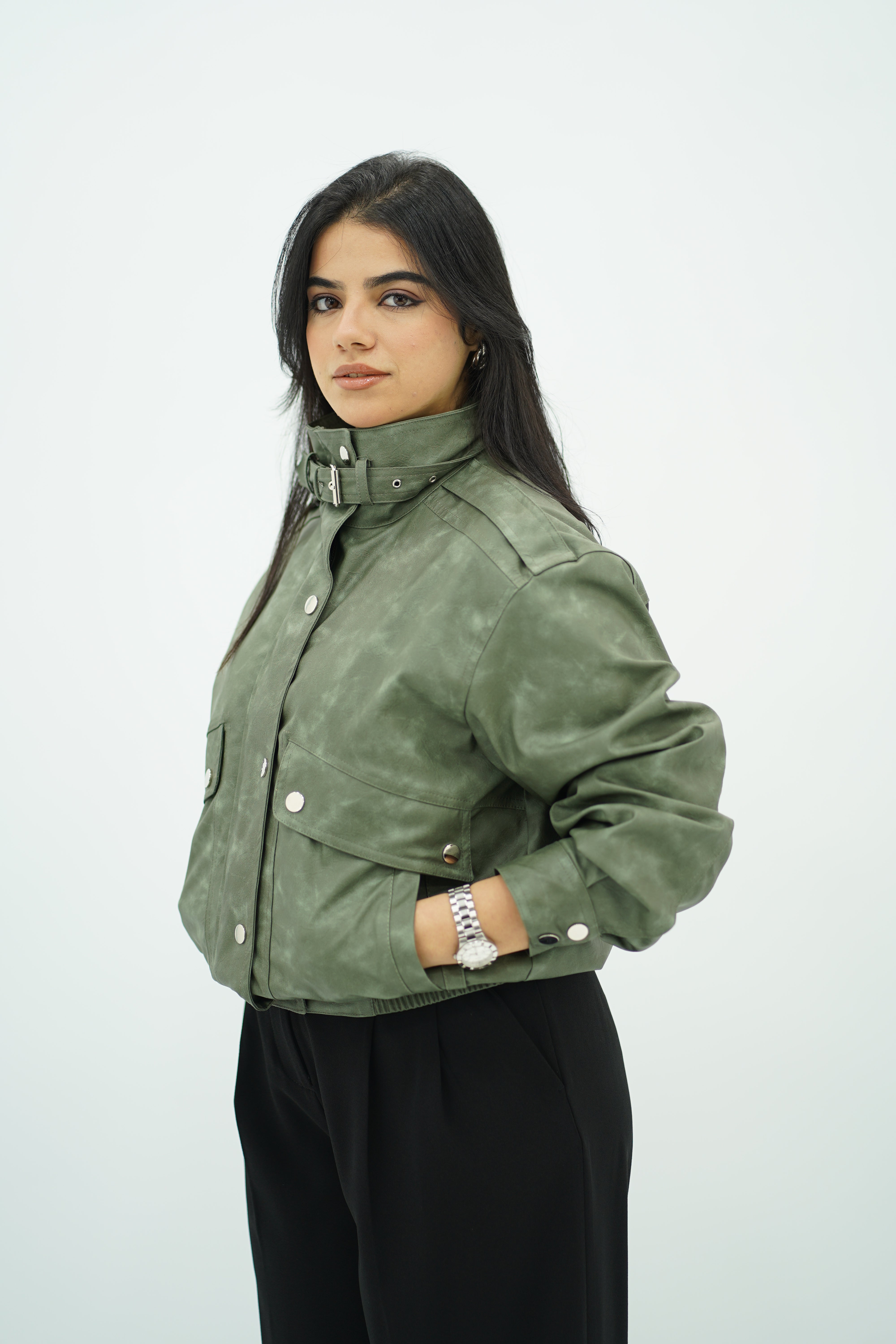 Bomber verte effet dégradé en similicuir