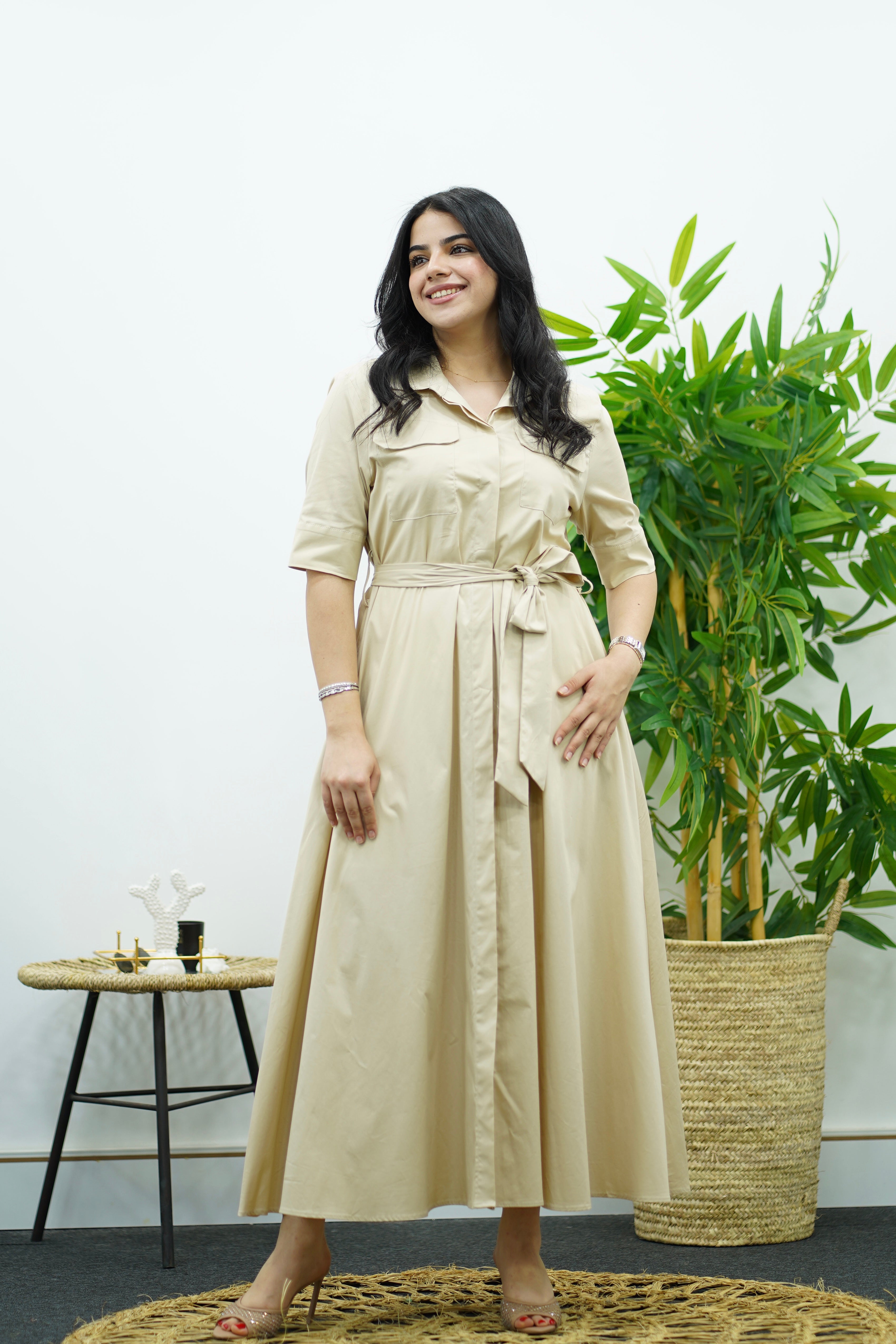 Robe En Popeline - Beige