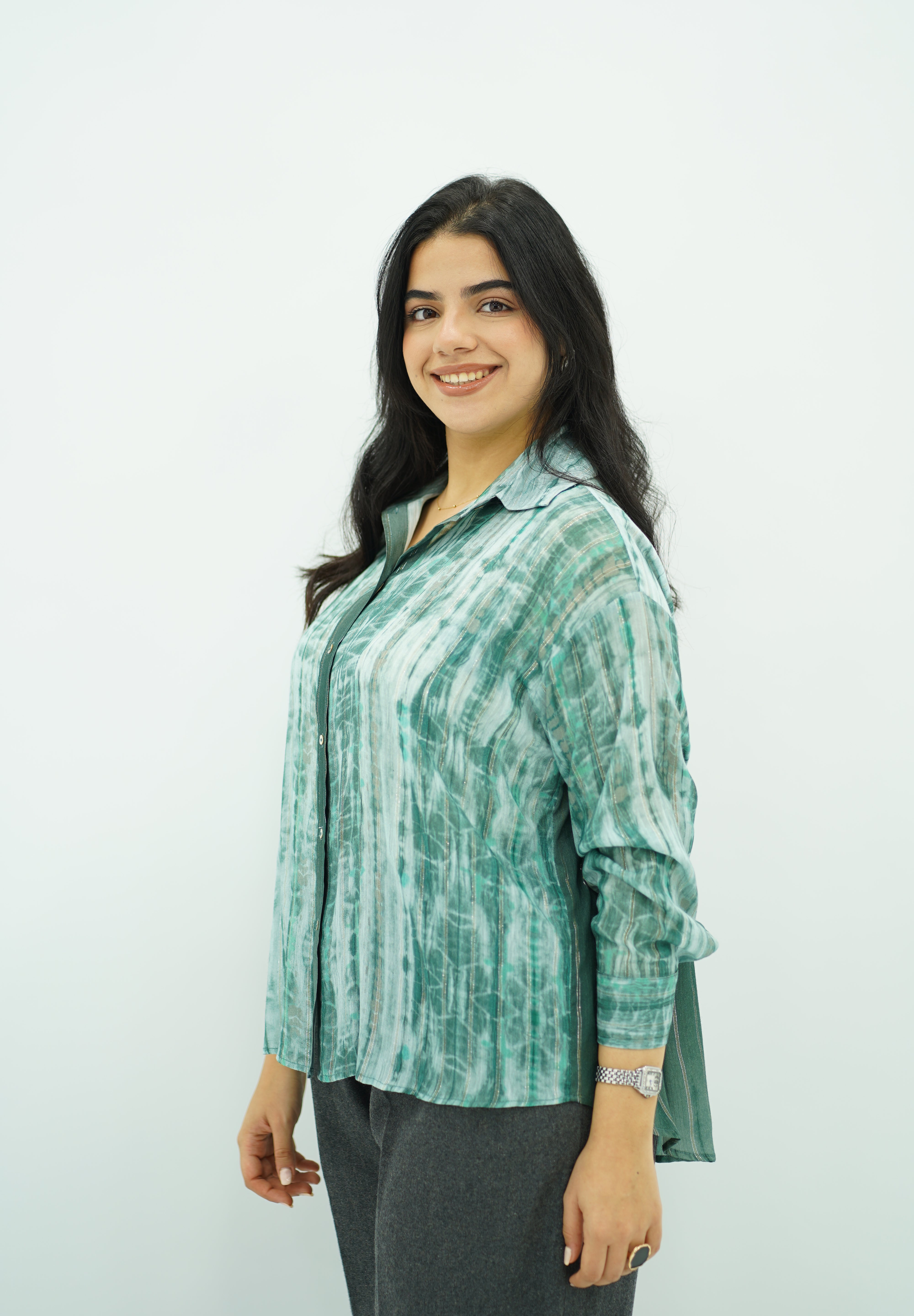 Chemise Oversize en Tie-Dye Vert et Blanc