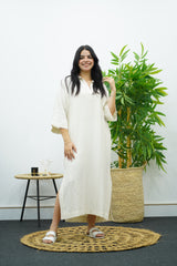Robe Gandoura en crêpe - Blanc cassé