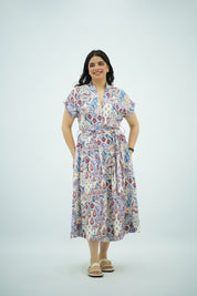Robe Midi en Lin Fluide à Motif
