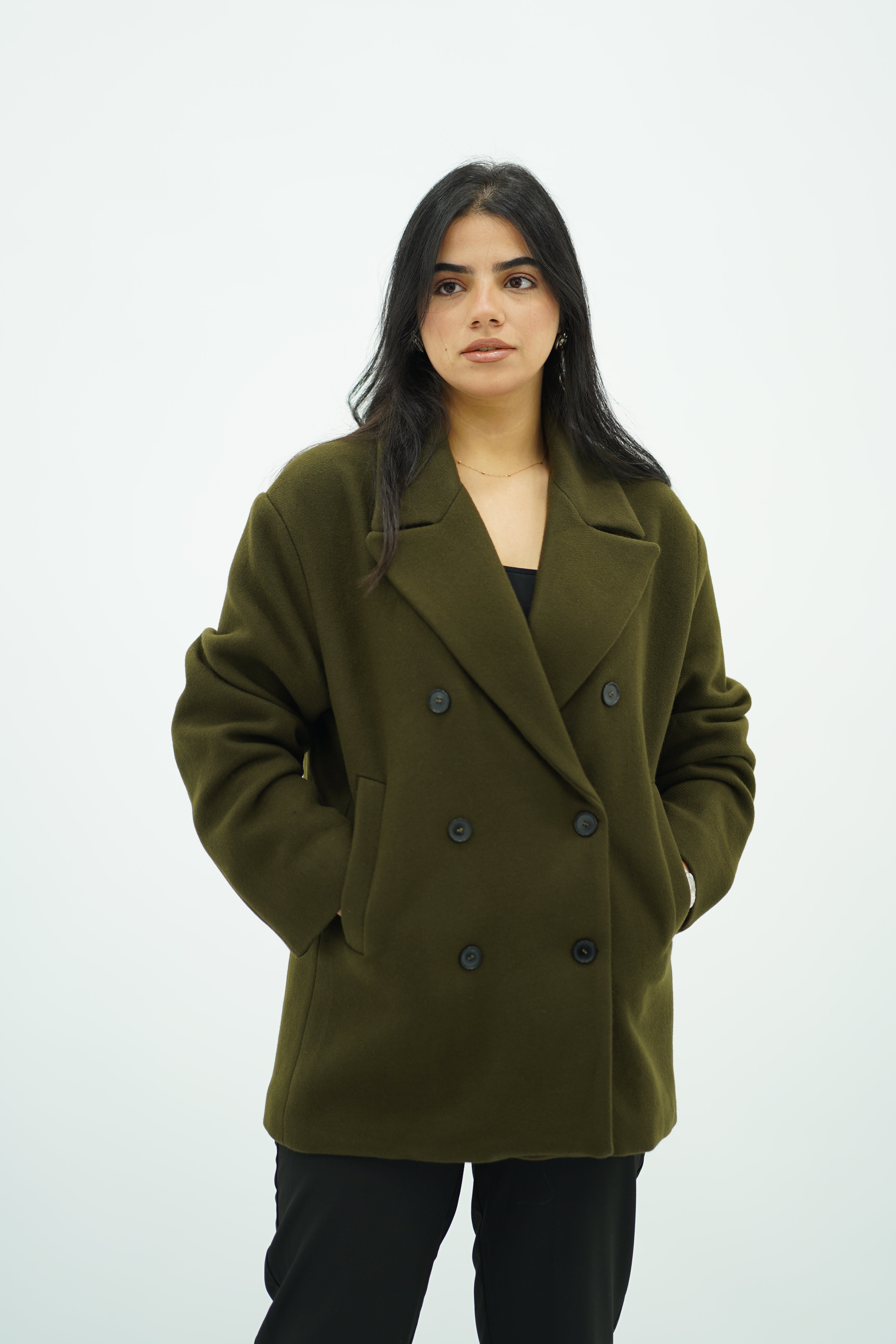 Manteau court à double boutonnage Kaki