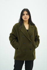 Manteau court à double boutonnage Kaki