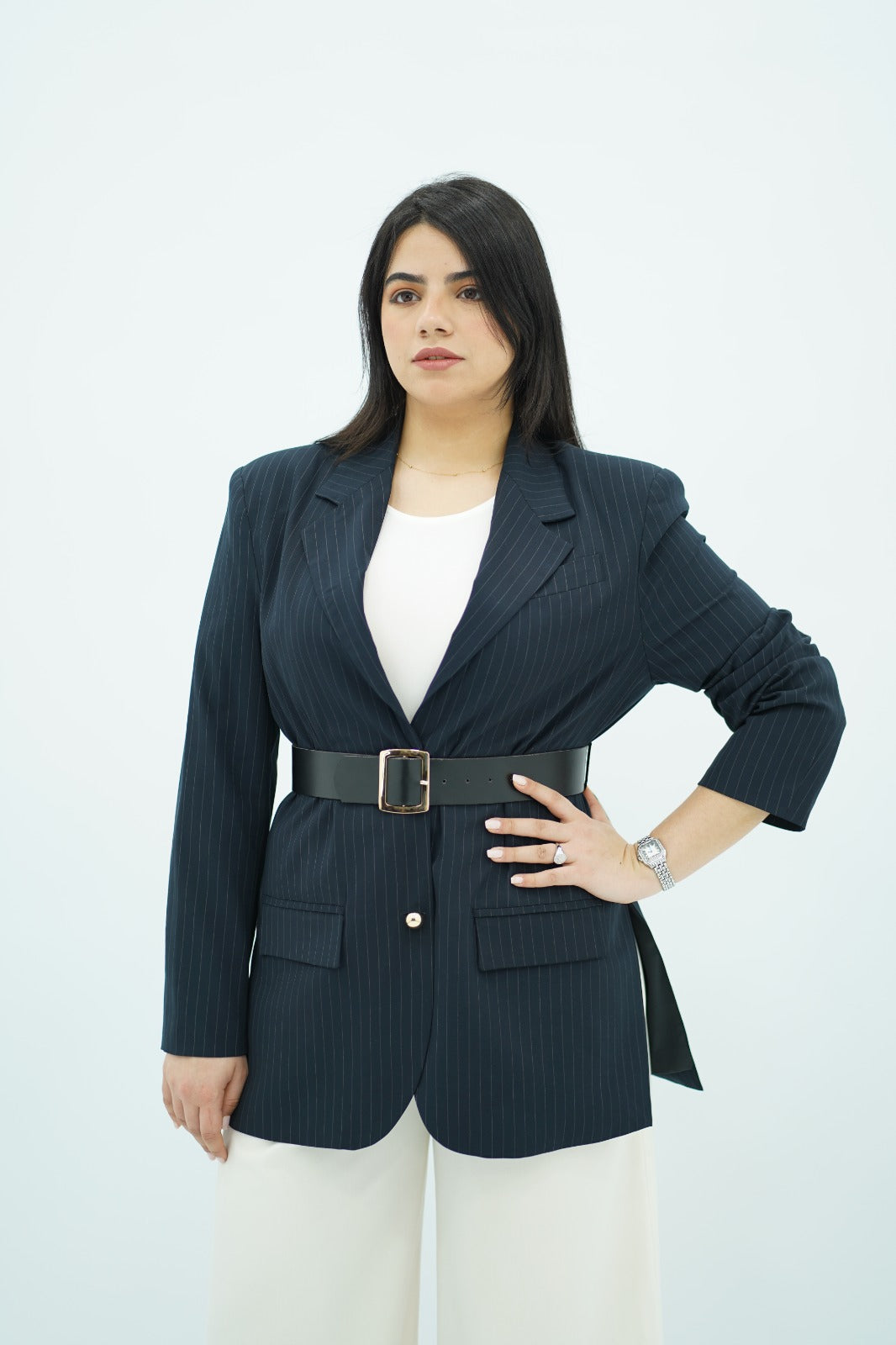 Veste Bleu Marine rayé Ceinturée