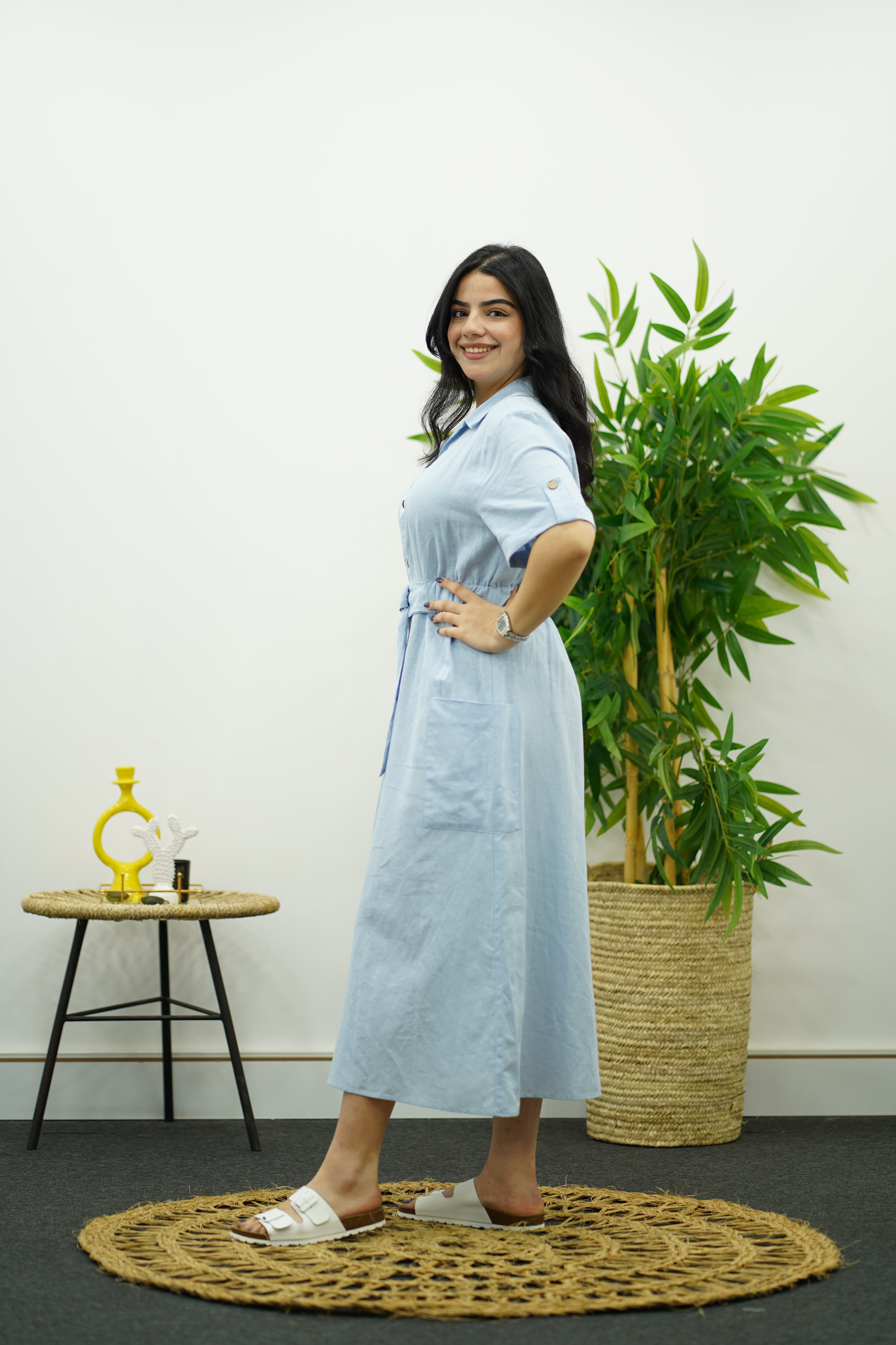 Robe En Lin - Bleu Ciel