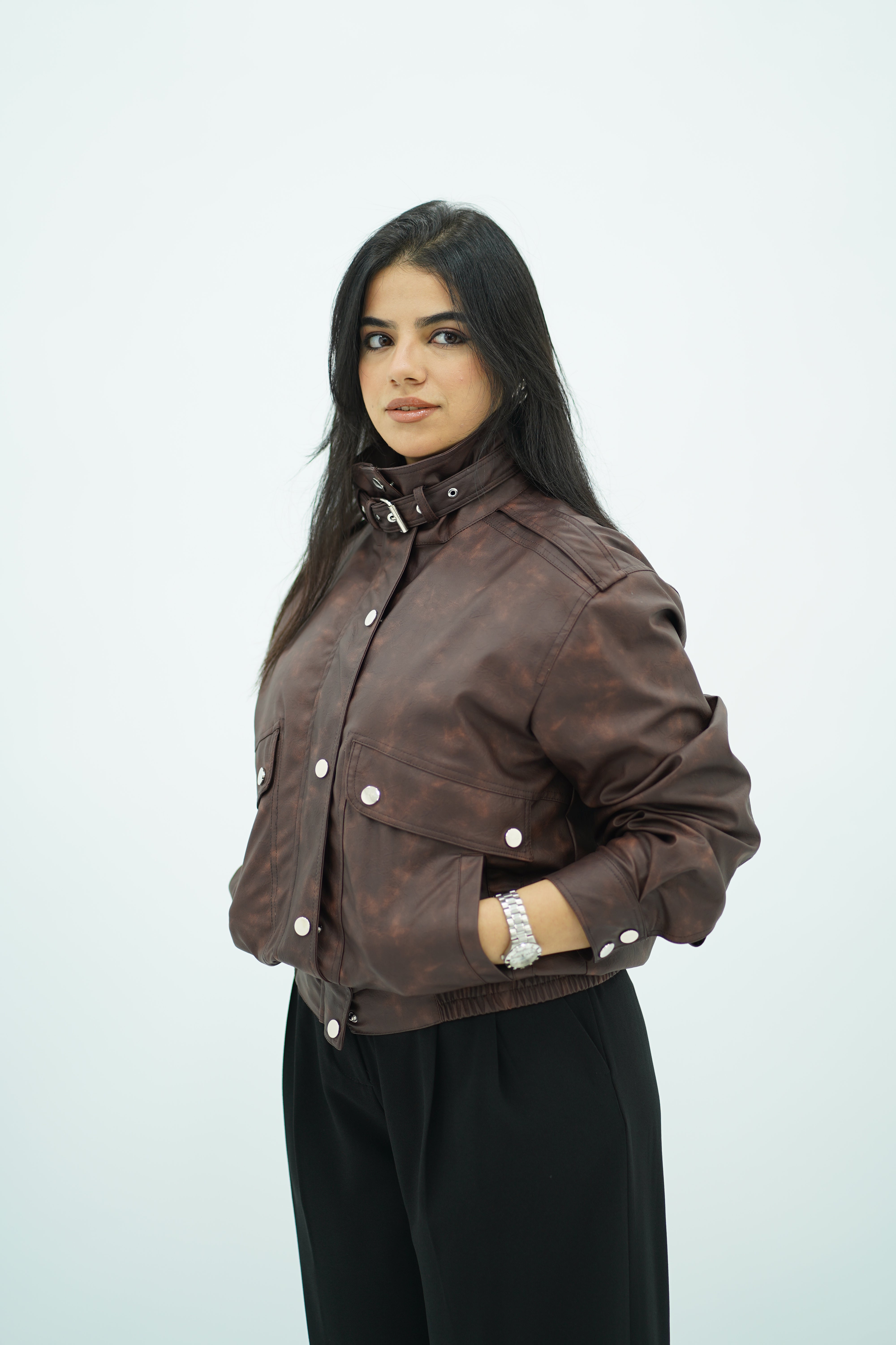 Bomber Similicuir Brun Effet Vieilli