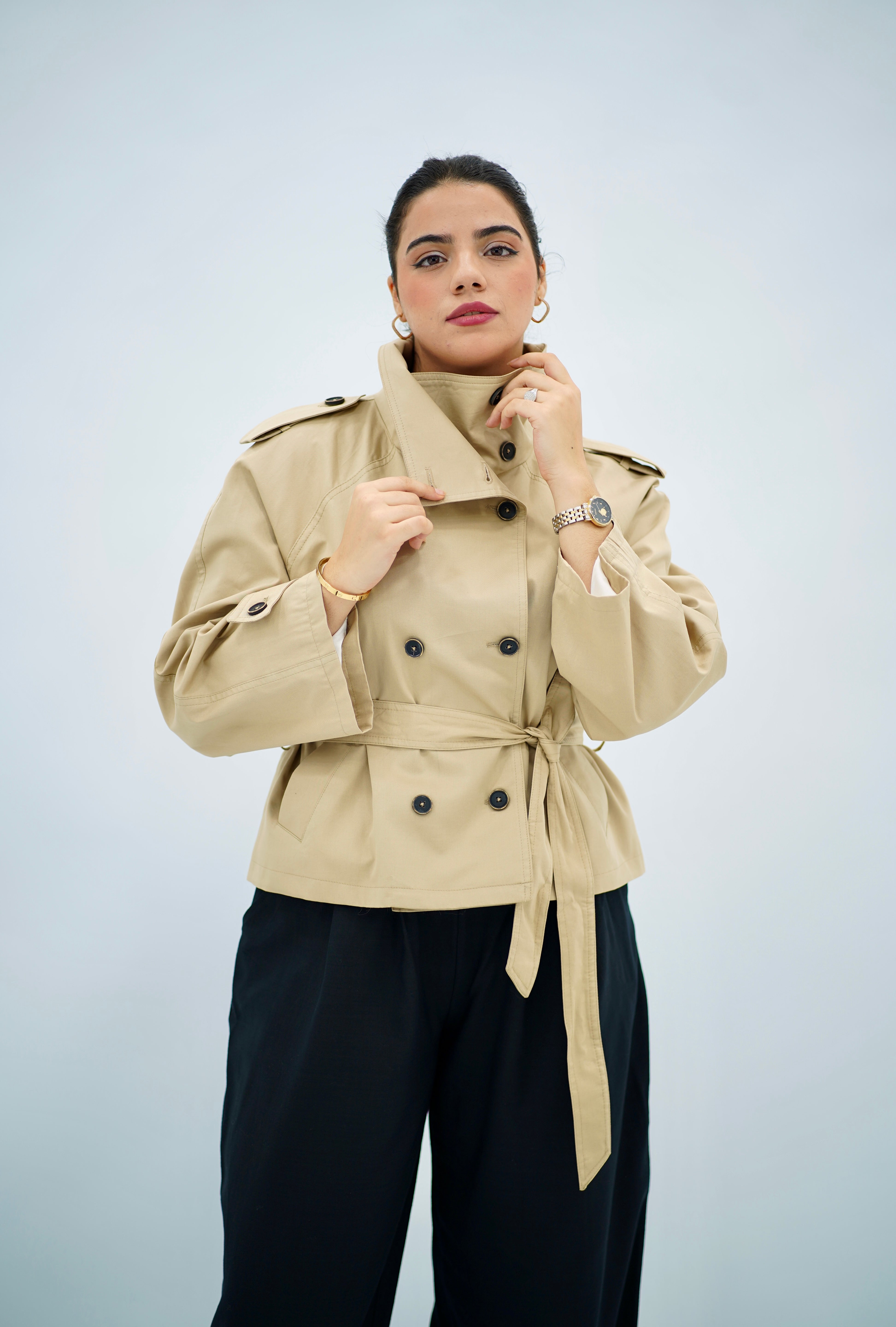Trench beige à col montant