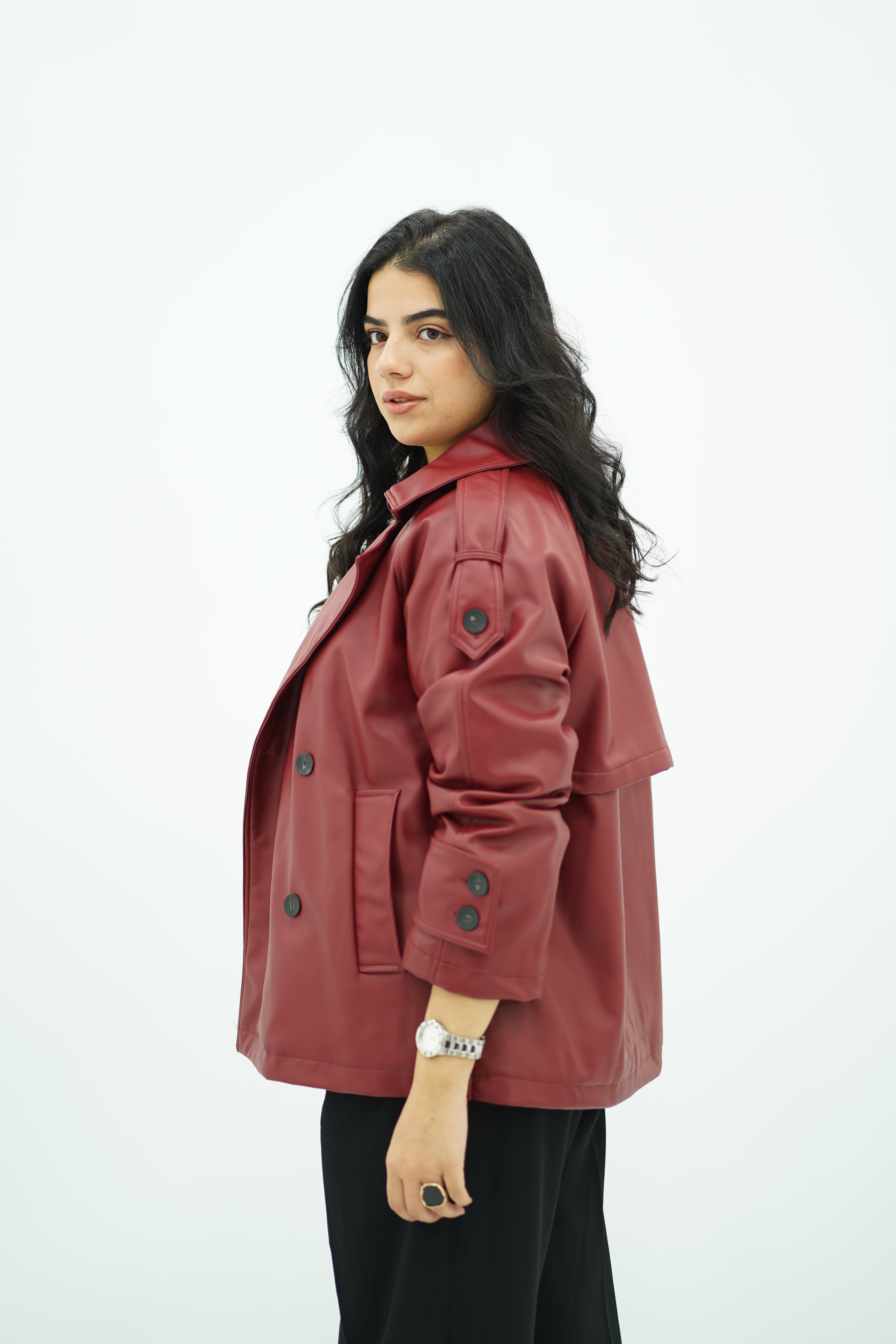 Trench Court en Similicuir Bordeau