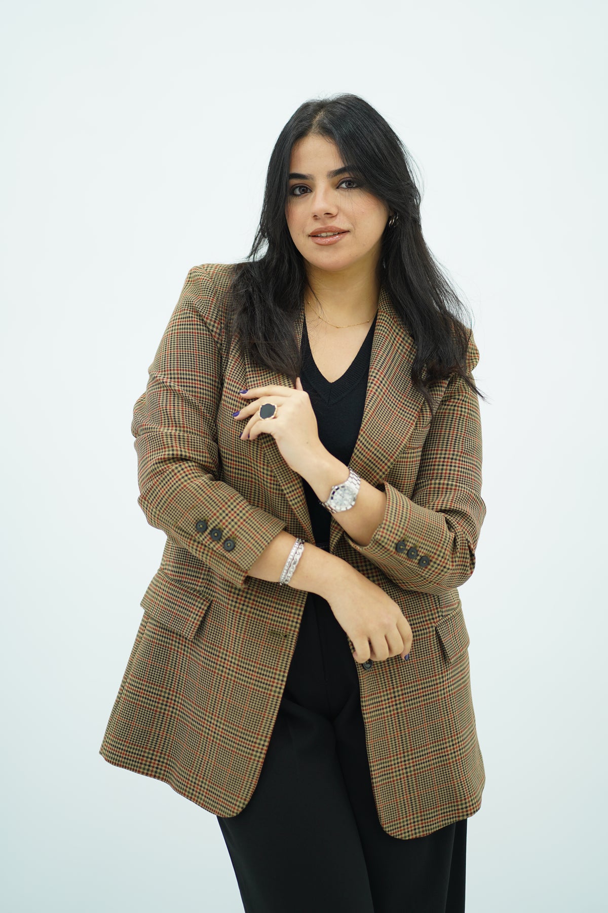 Blazer Classique à Carreaux Tons Terreux