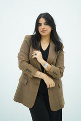 Blazer Classique à Carreaux Tons Terreux