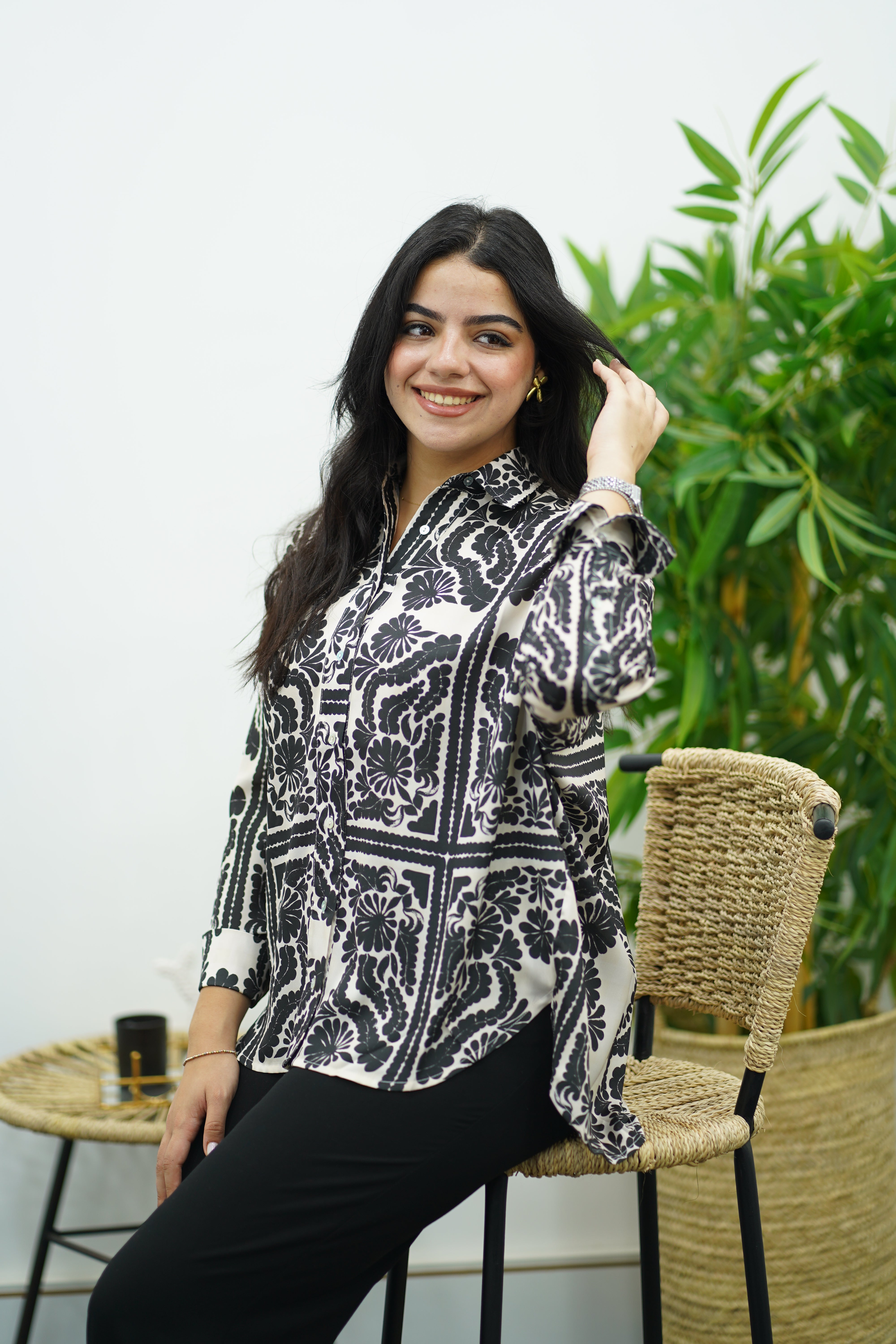 Chemise fluide imprimé baroque noir & blanc