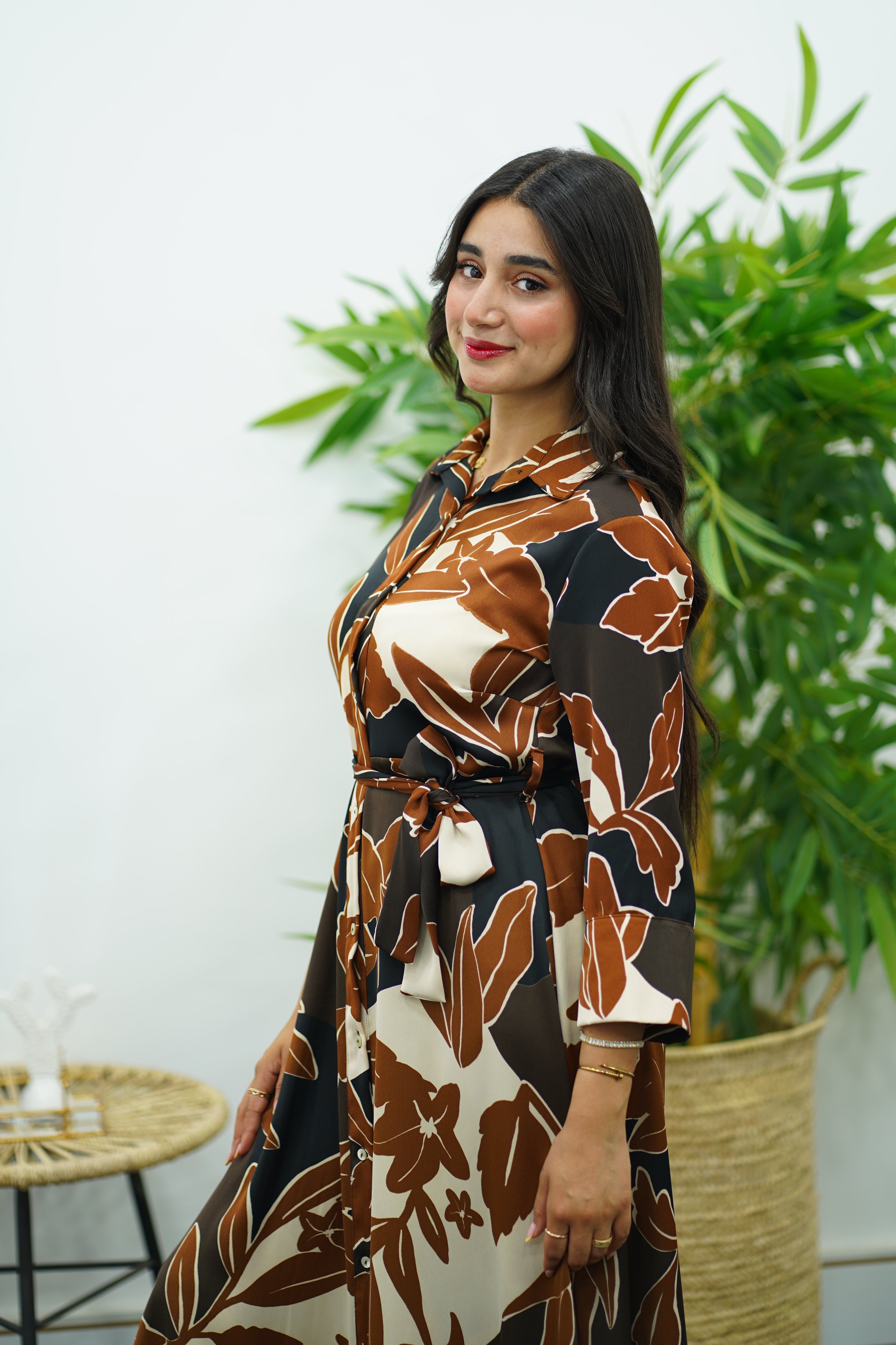 Robe fluide imprimé feuillage