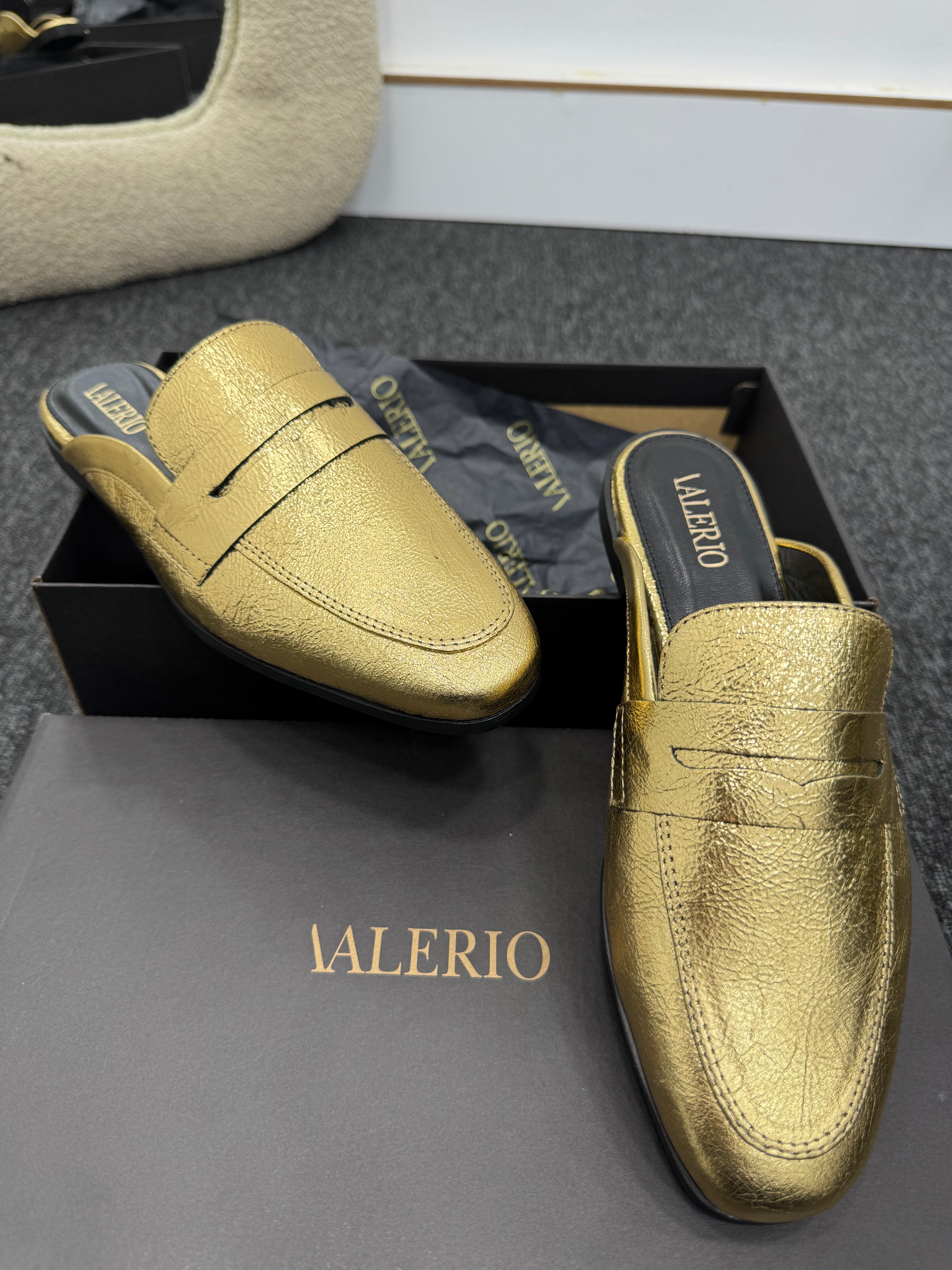 Mules en cuir 100 % cuir véritable - doré