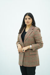 Blazer Oversize à Motif Écossais