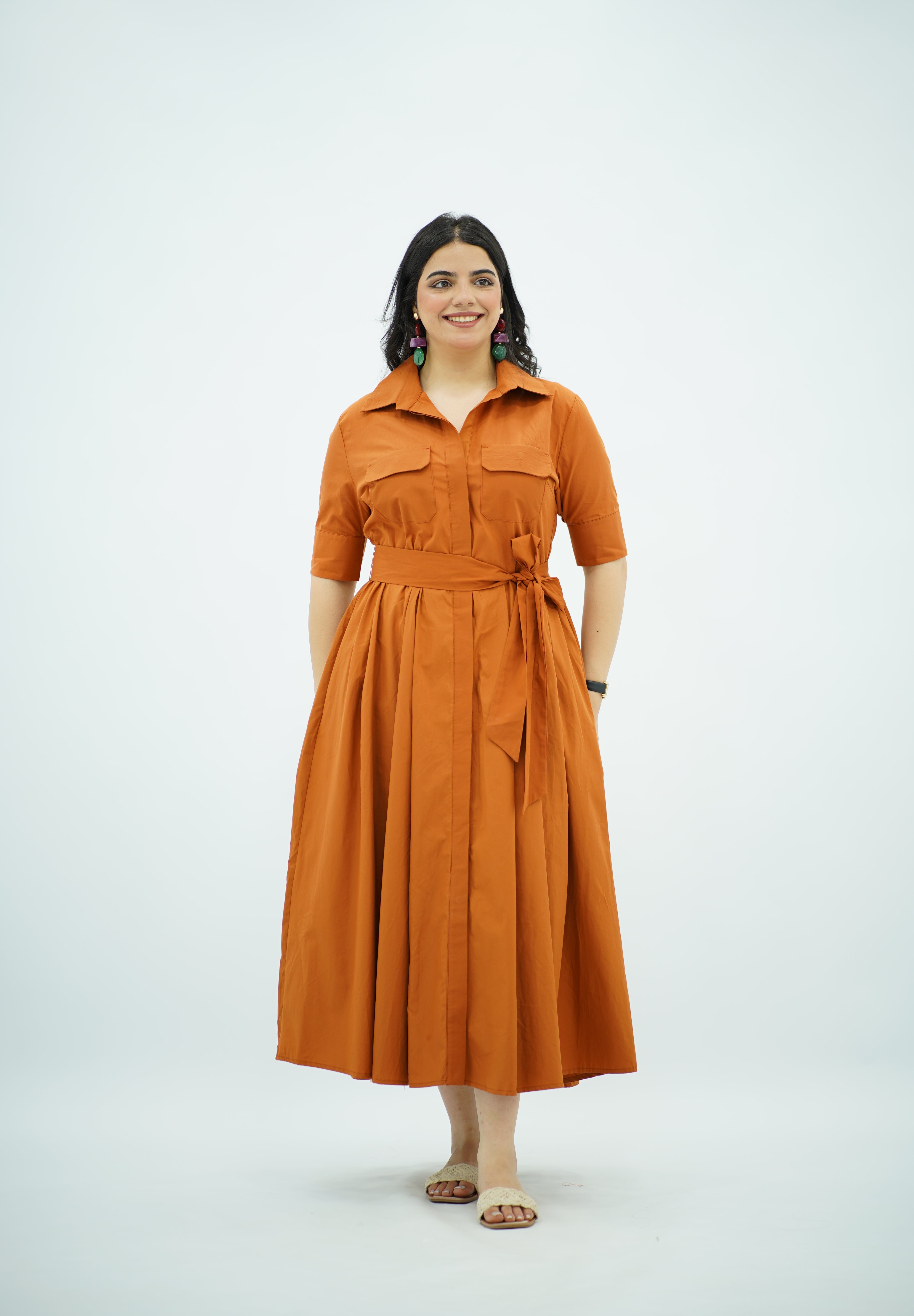 Robe en Popeline Orange
