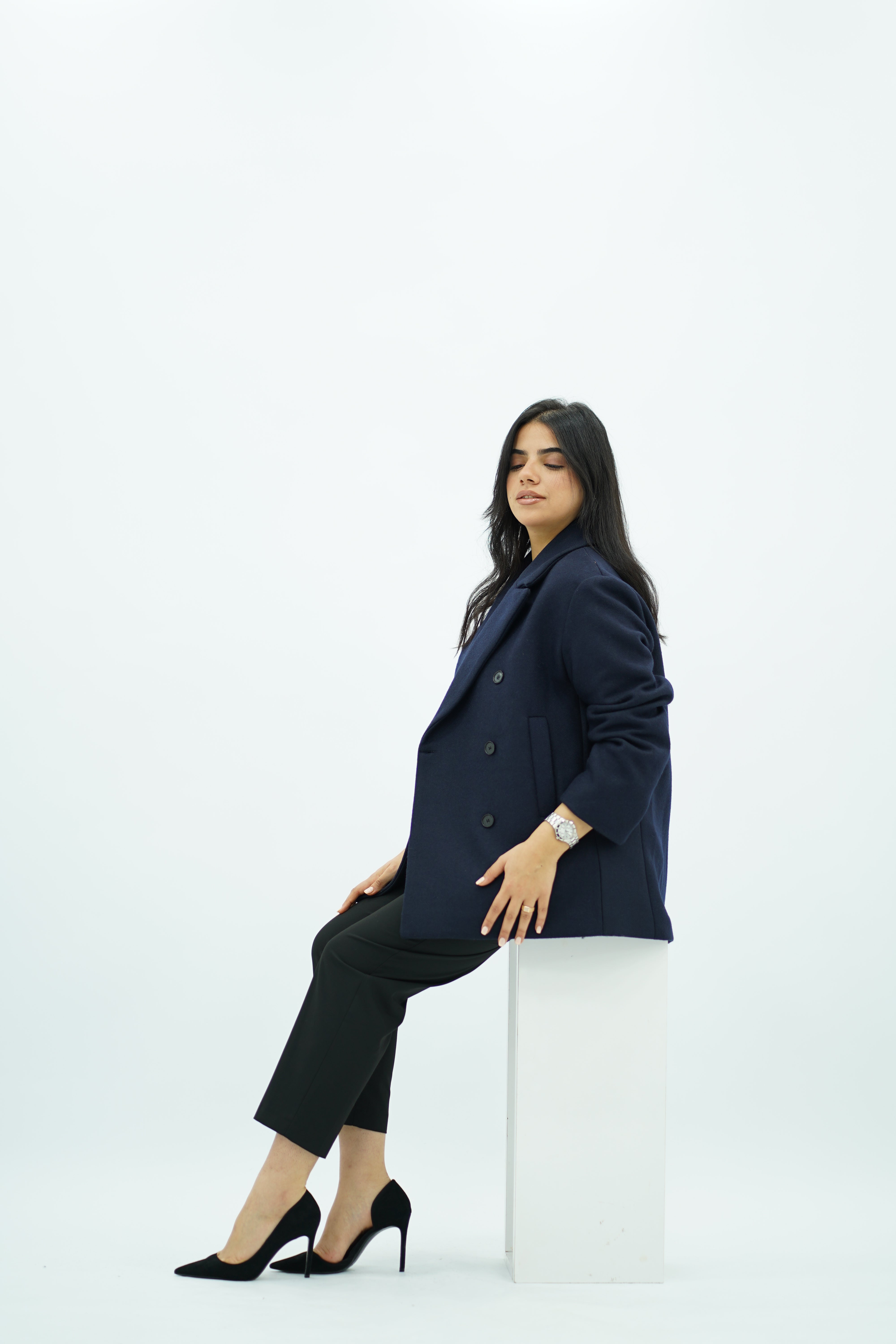 Manteau court à double boutonnage - bleu nuit