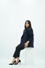 Manteau court à double boutonnage - bleu nuit