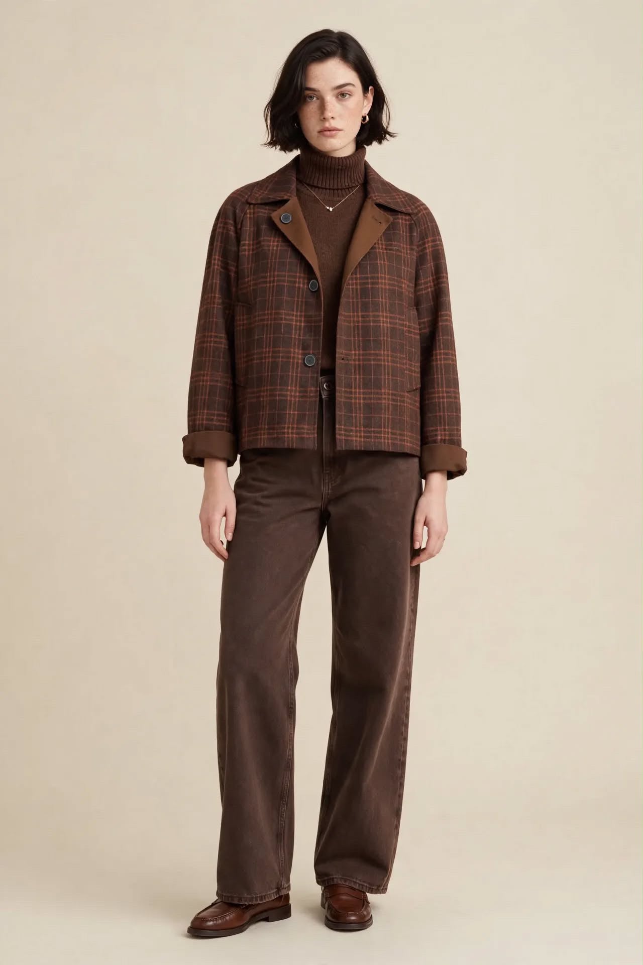 Jacket Double Face Marron & Motifs Carreaux