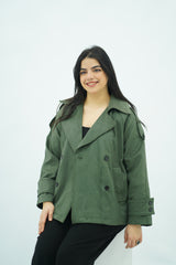 Trench court Vert en faux Daim